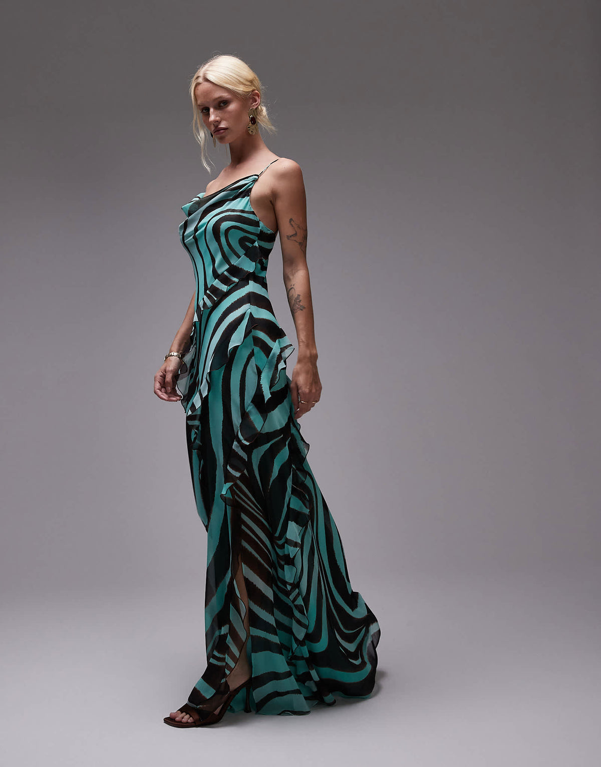 Mango bias slip maxi dress in blue zebra print