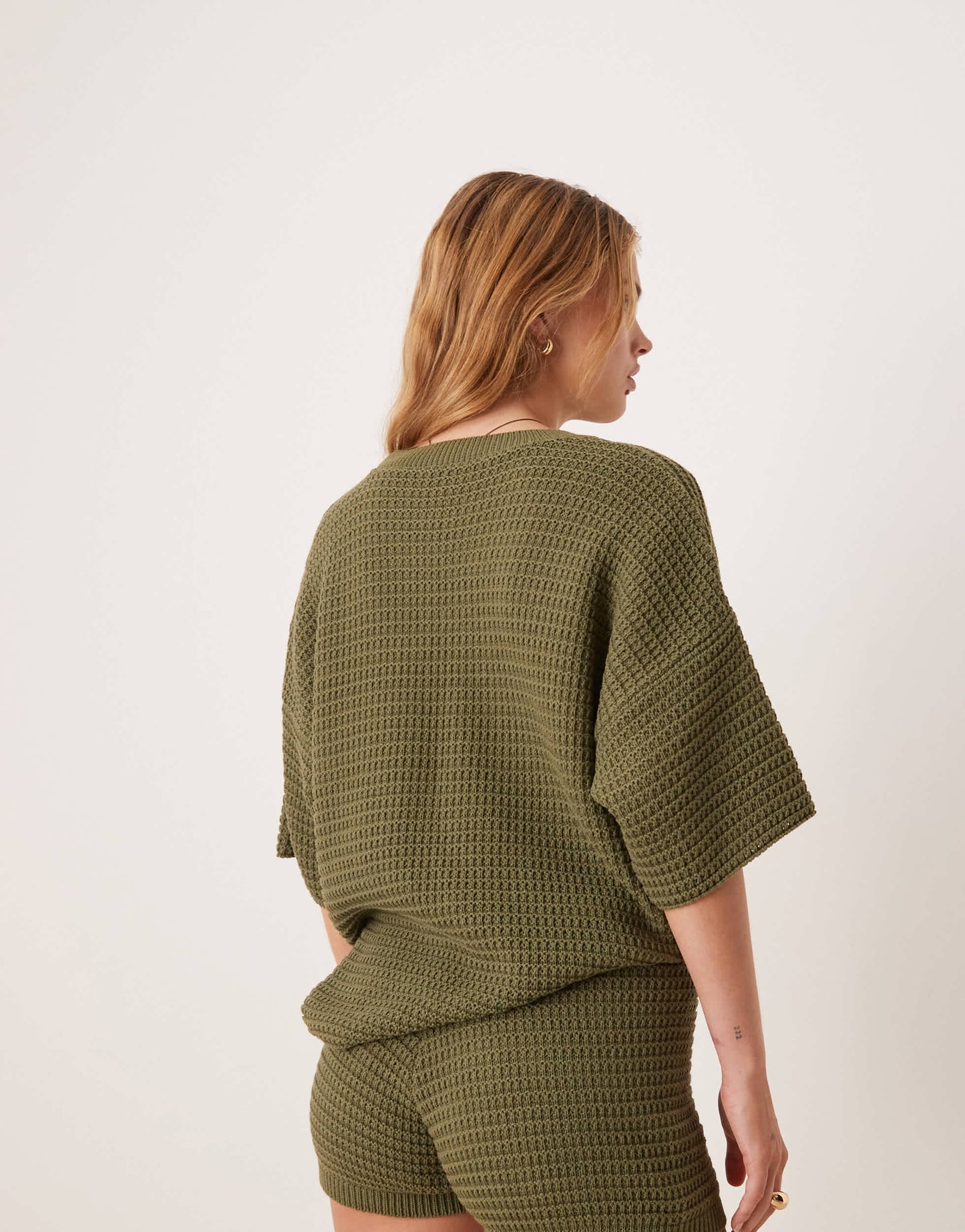 ASOS DESIGN co-ord mock crochet knitted short in khaki