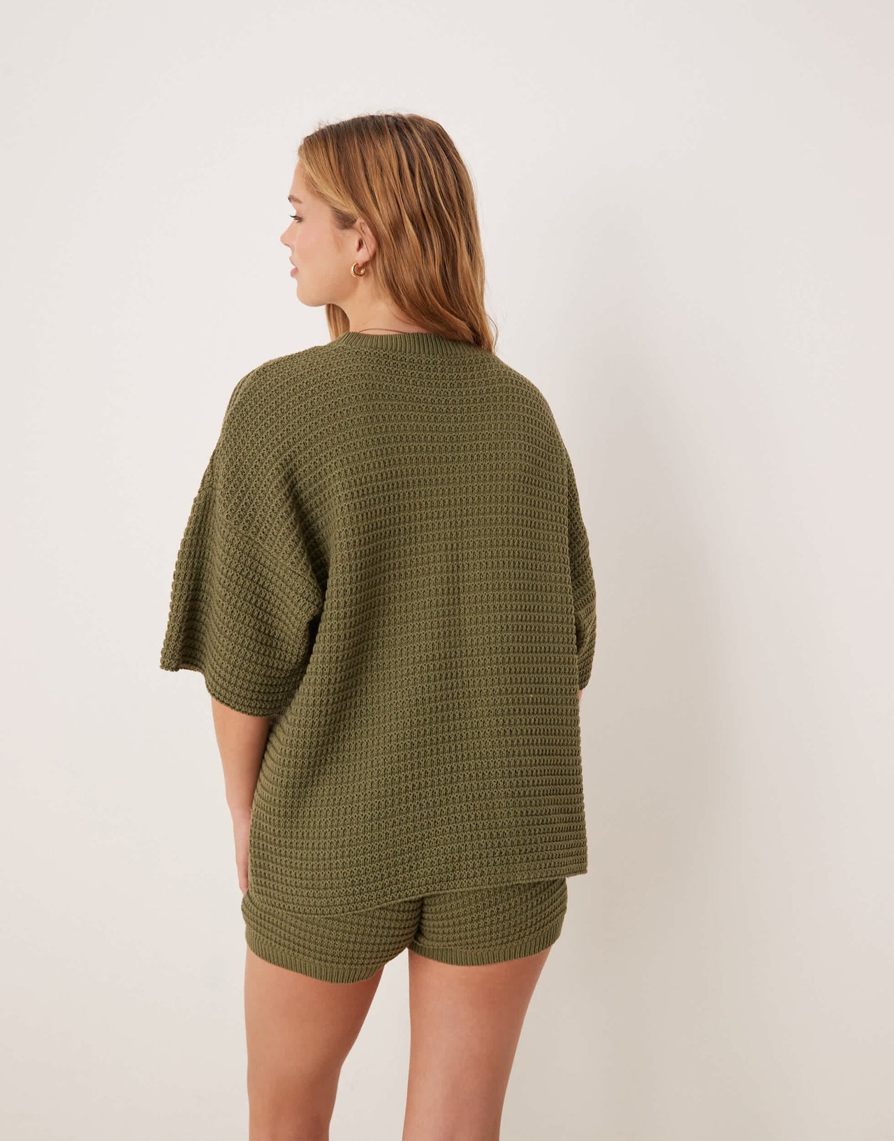 ASOS DESIGN co-ord knitted stitch relaxed t-shirt in khaki