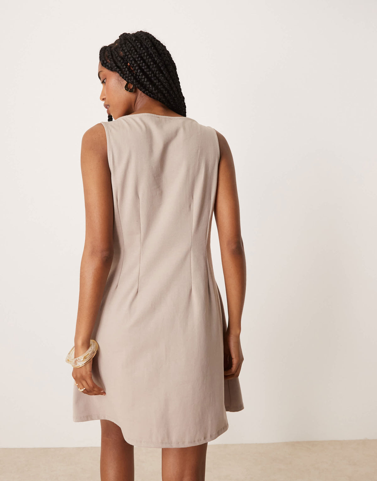 ASOS DESIGN sleeveless seam detail mini dress in mushroom