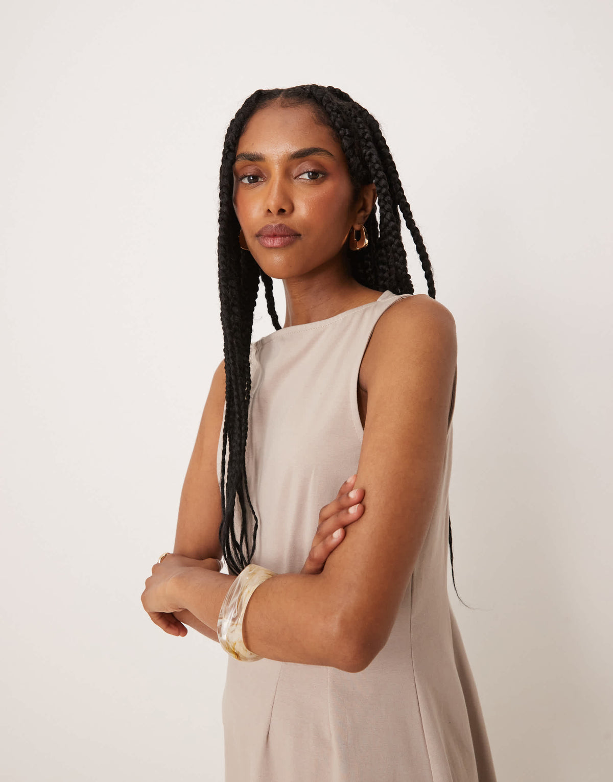 ASOS DESIGN sleeveless seam detail mini dress in mushroom