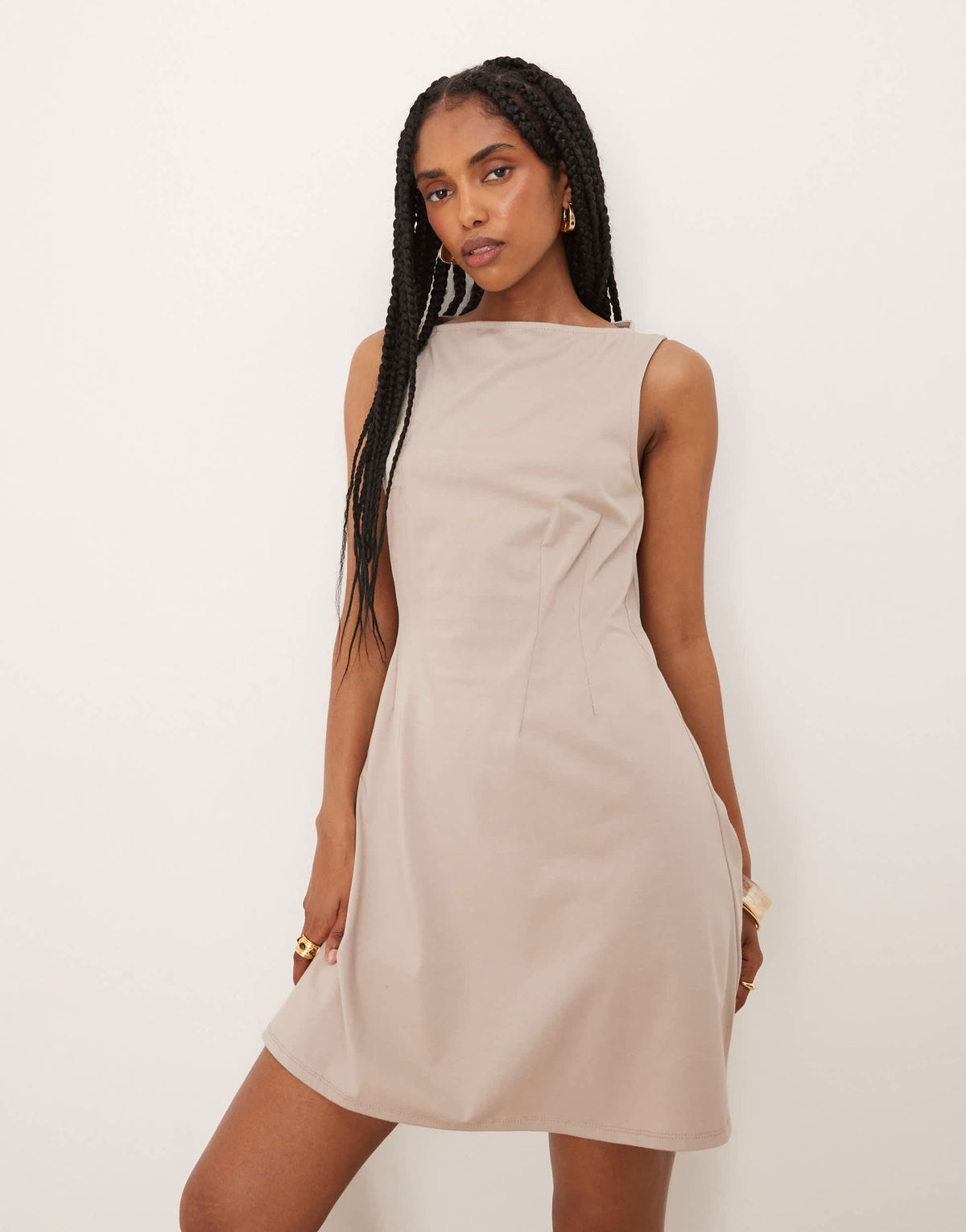 ASOS DESIGN sleeveless seam detail mini dress in mushroom