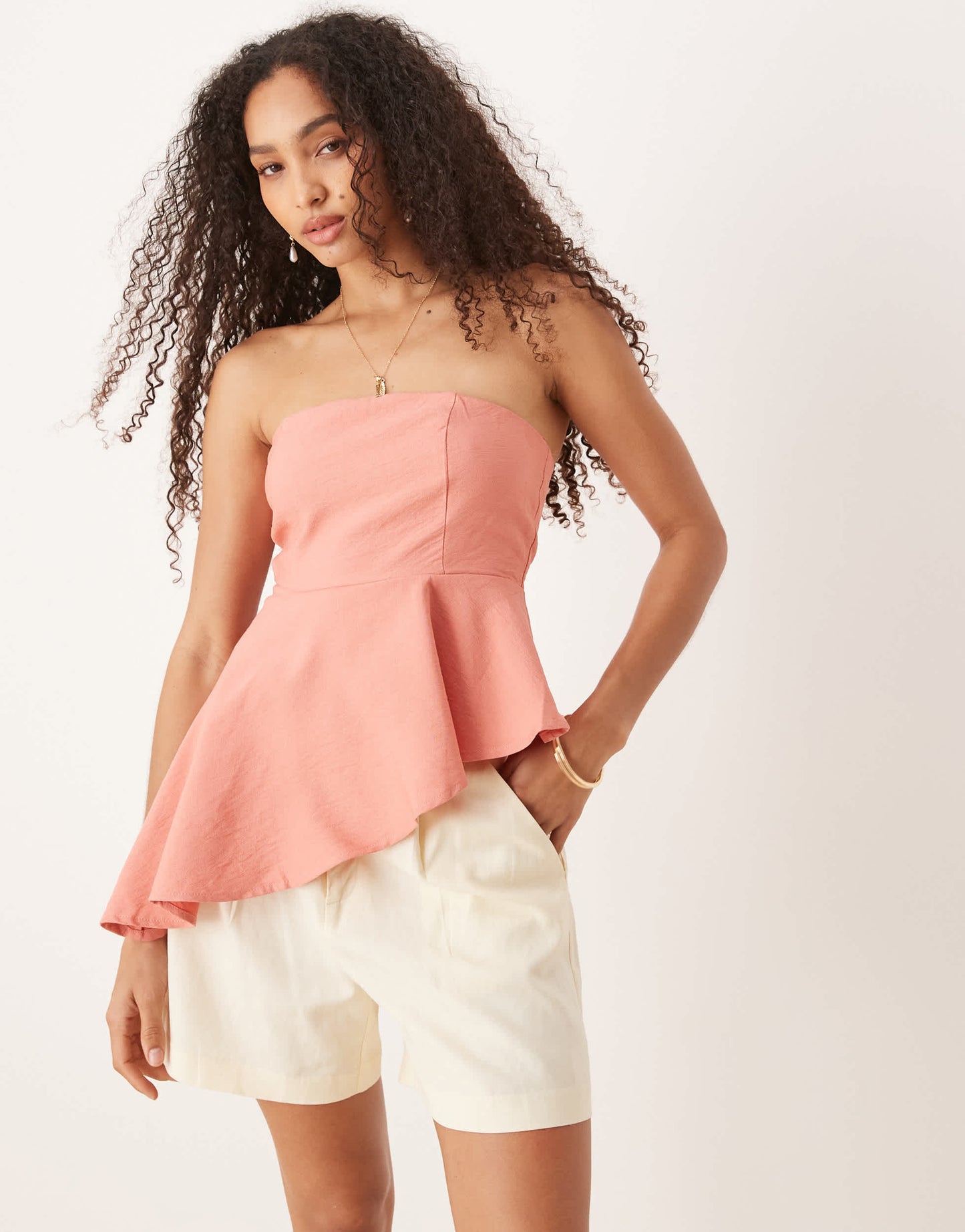 Mango asymmetric bandeau top in coral