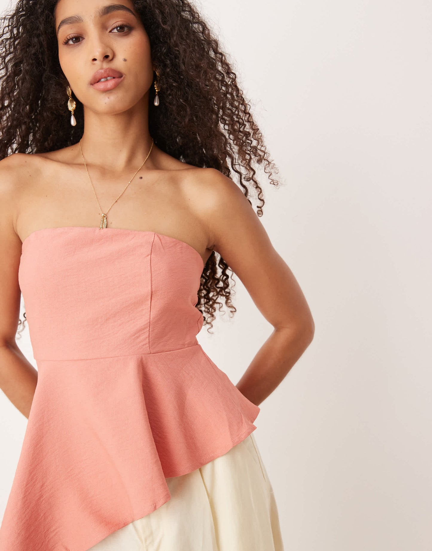 Mango asymmetric bandeau top in coral