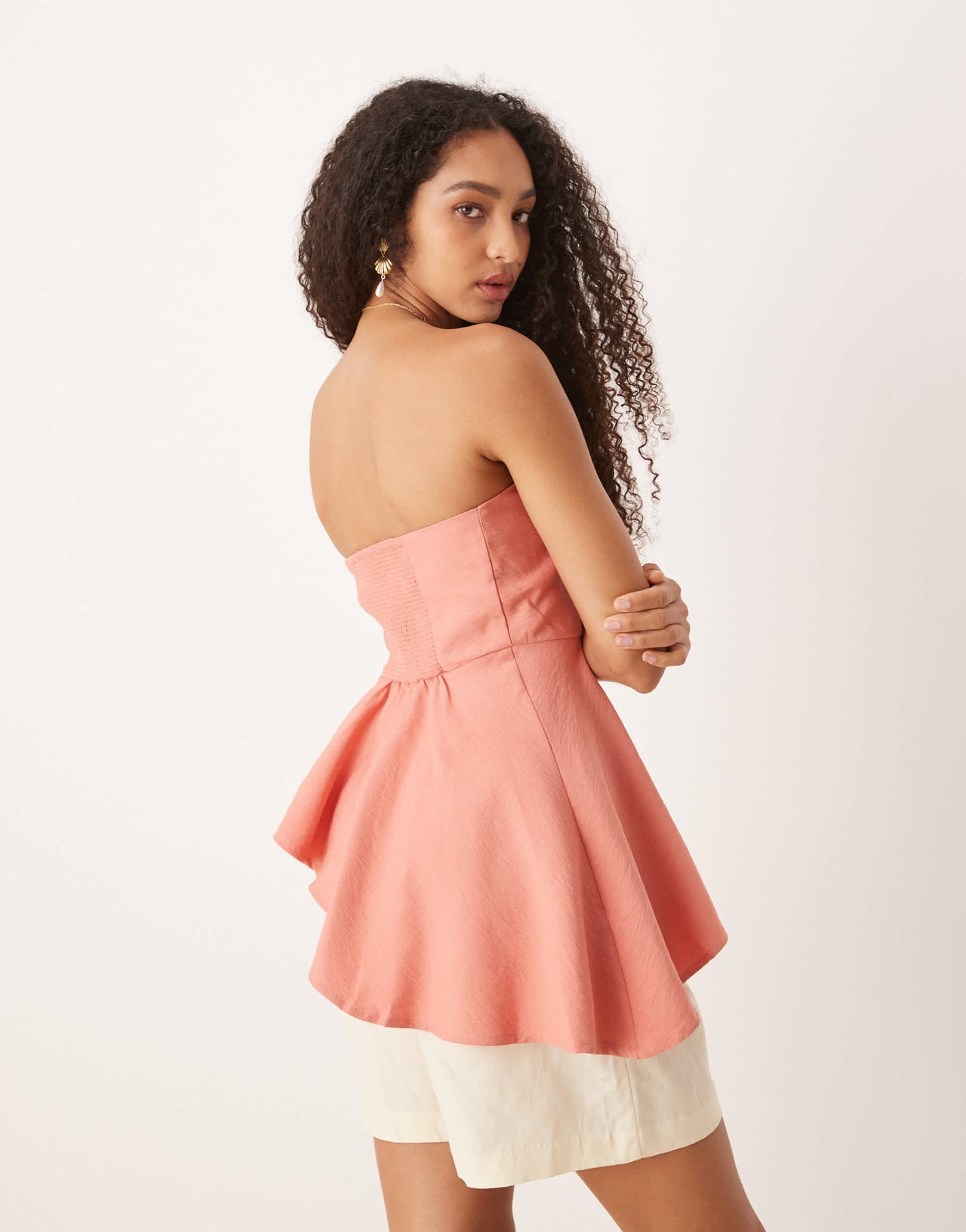 Mango asymmetric bandeau top in coral