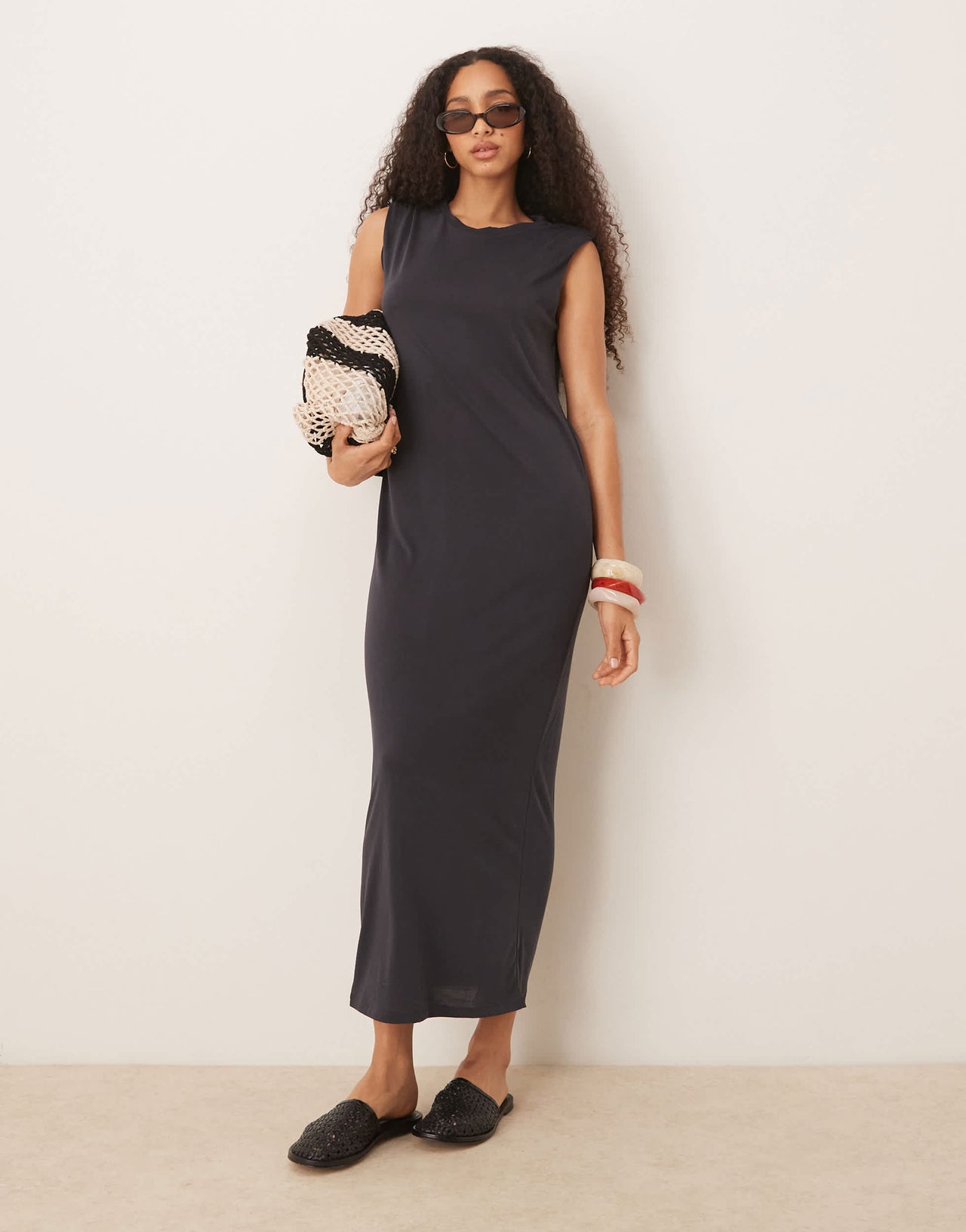 Mango round neck straight fit dress in washed black