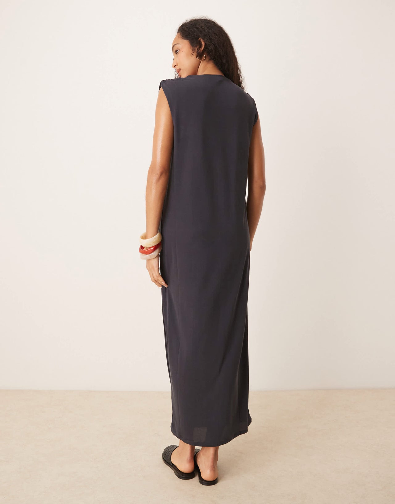 Mango round neck straight fit dress in washed black