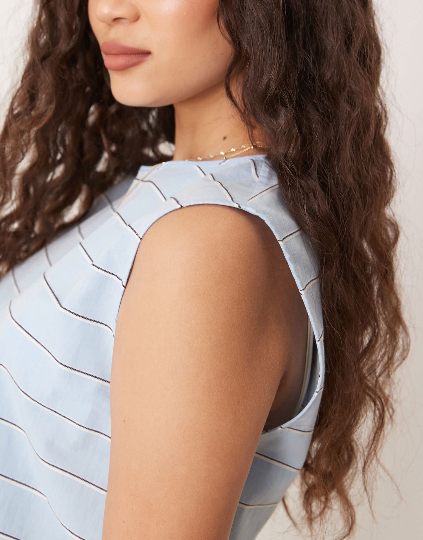 Mango cotton sleeveless top co-ord in light blue stripe