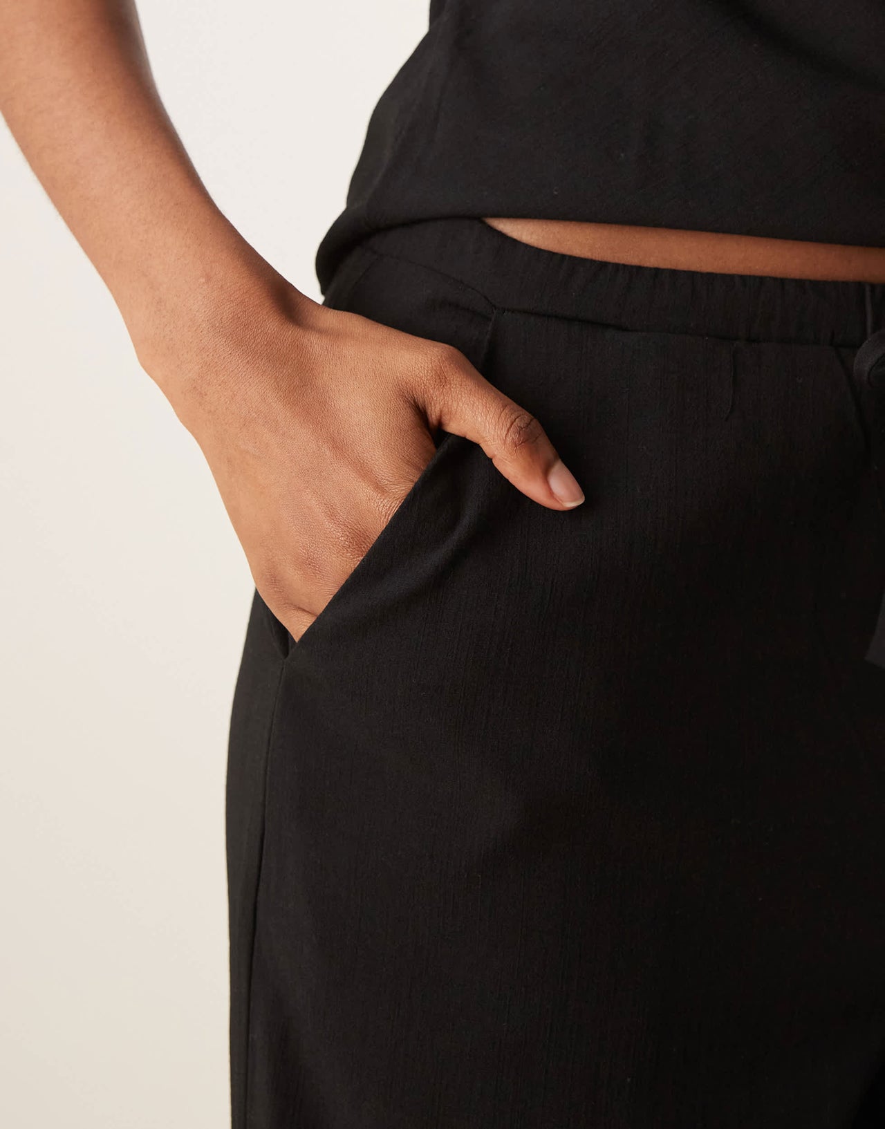 Mango polyamide straight leg tie waist trouser co-ord in black