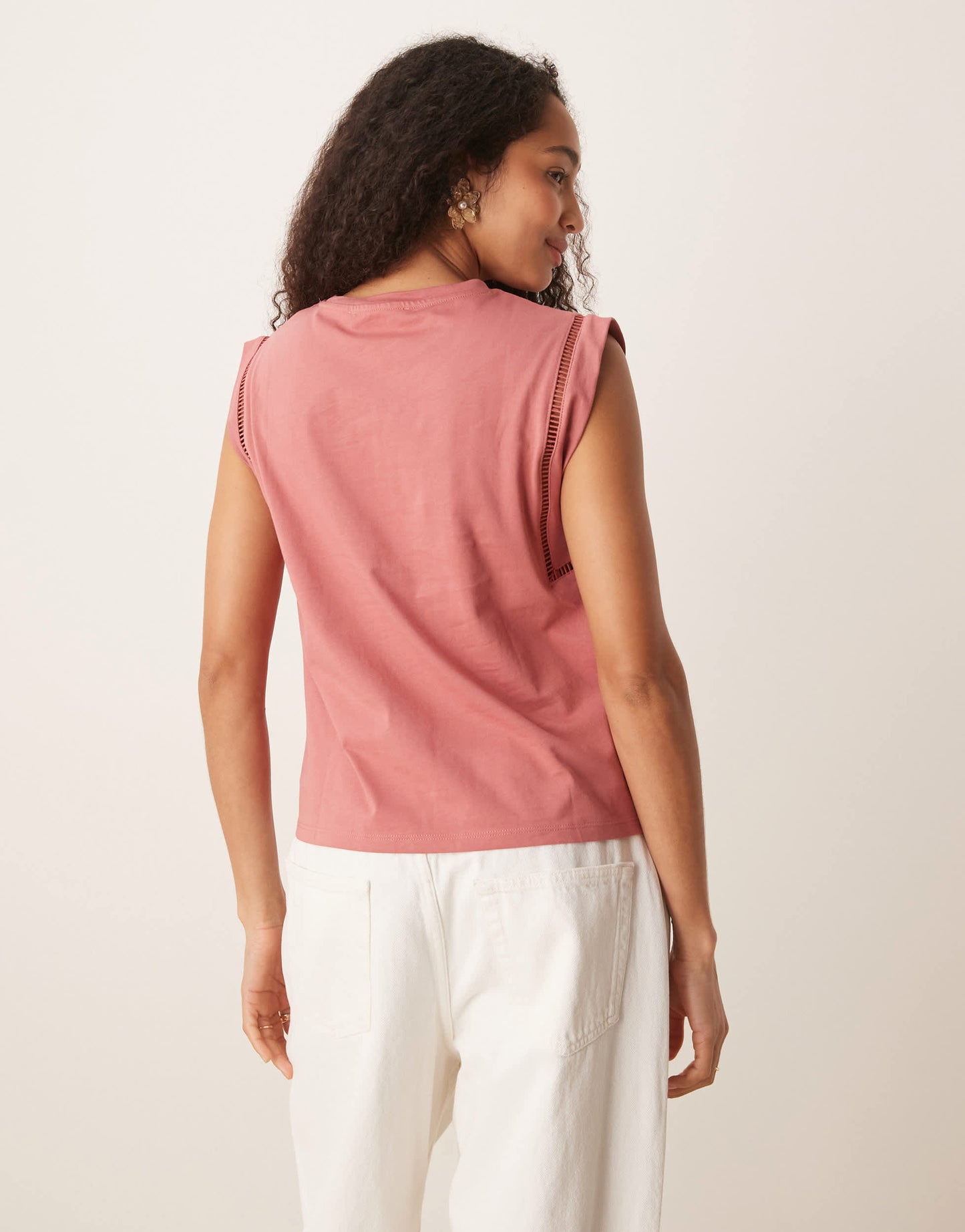 Mango loose fit t-shirt with cut out trim detail in coral pink