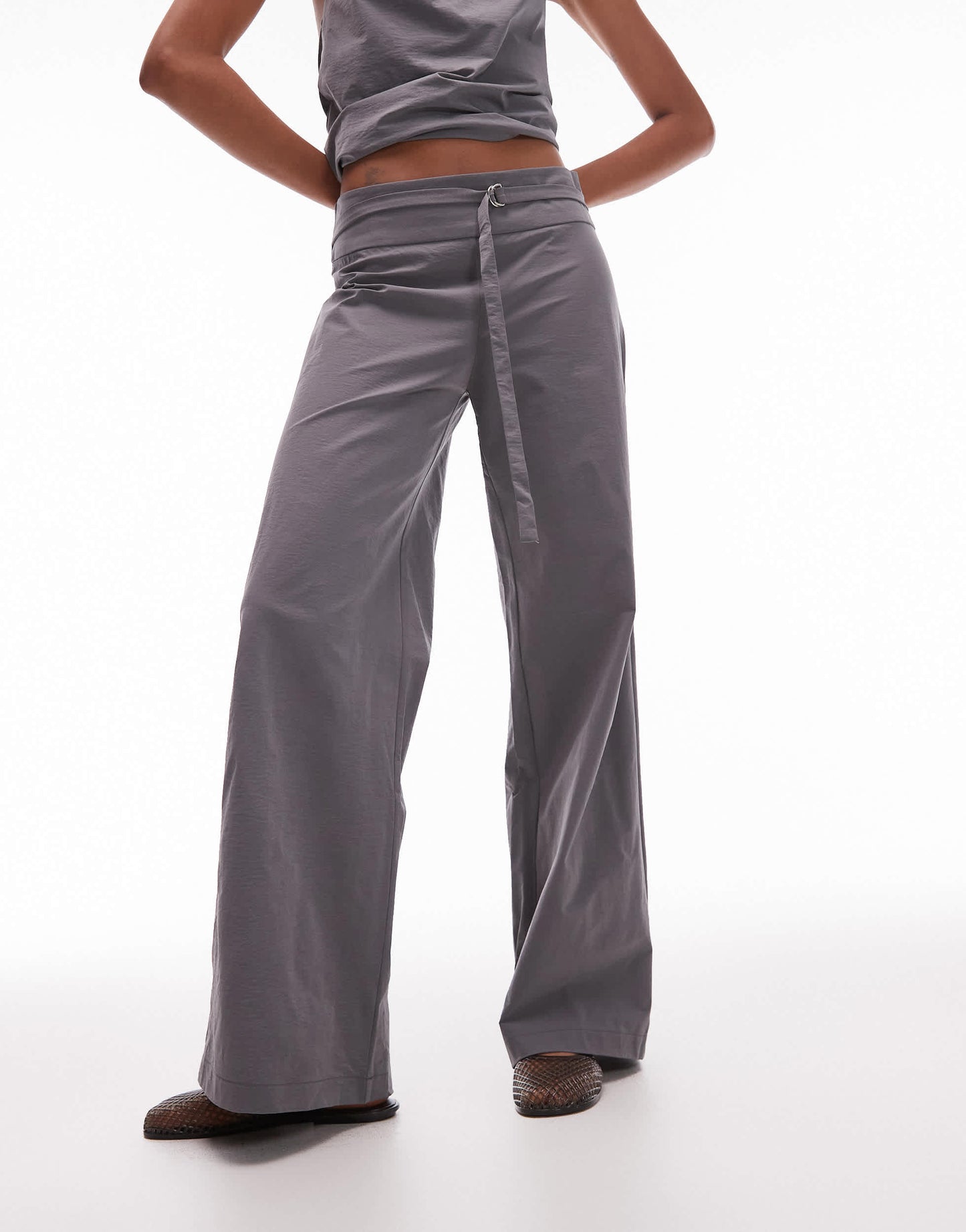 Mango straight leg bengaline trousers with hoop detail belted waist co-ord in grey