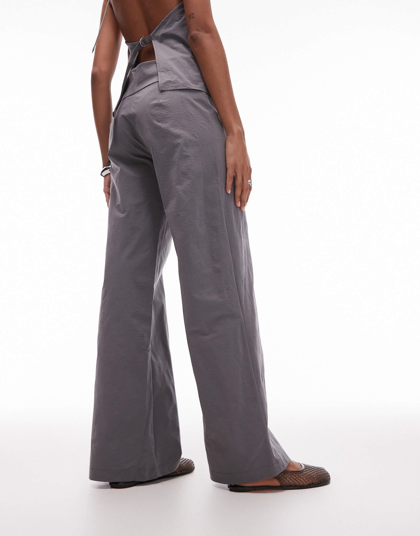 Mango straight leg bengaline trousers with hoop detail belted waist co-ord in grey