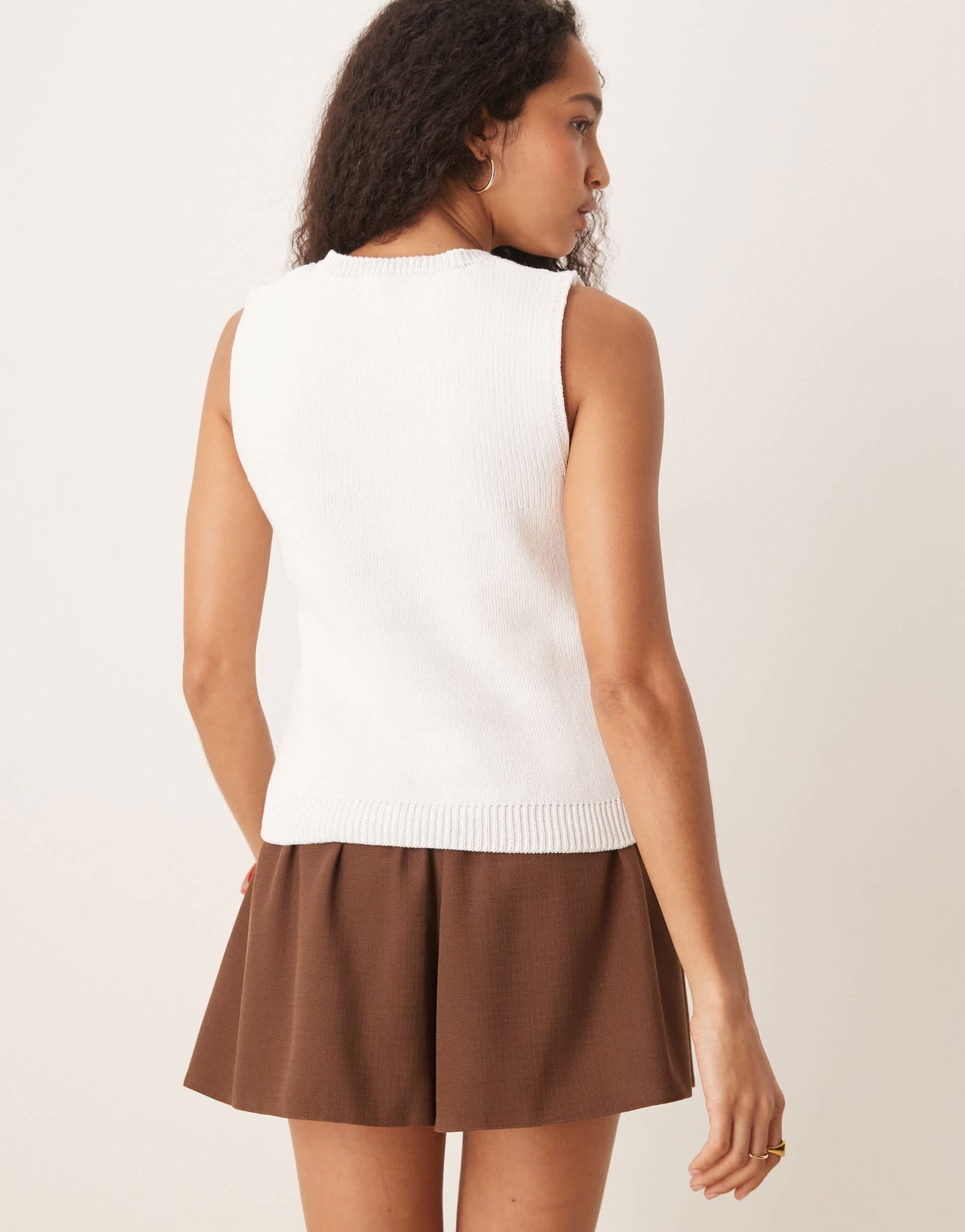 Mango cotton mix compact knitted top with statement buttons in white