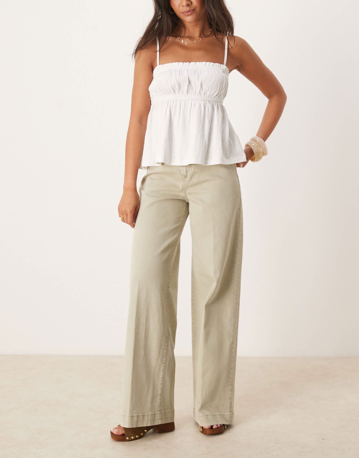 Mango straight leg loose fit jeans in washed khaki