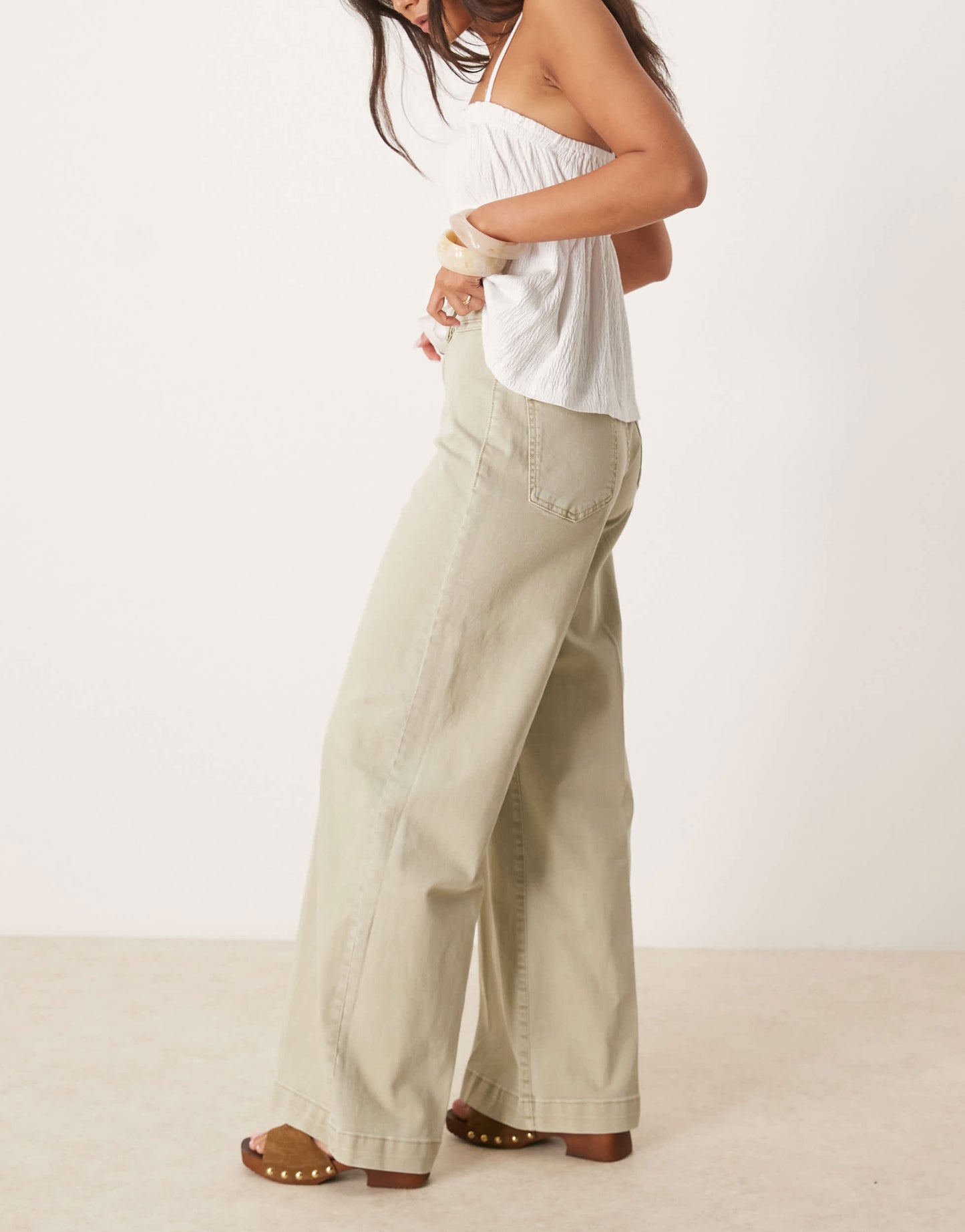 Mango straight leg loose fit jeans in washed khaki