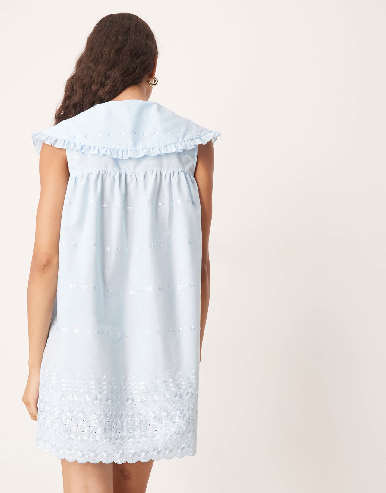 ASOS DESIGN oversized sleeveless collar shirt dress in blue broderie