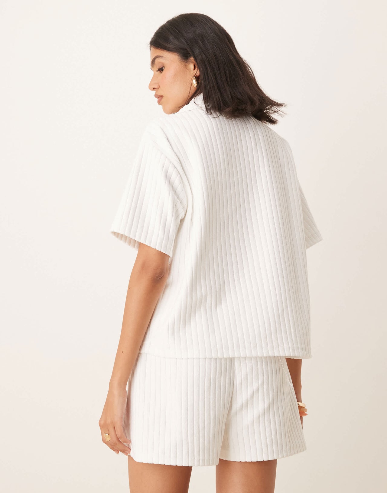 ASOS DESIGN towelling revere shirt co-ord in white