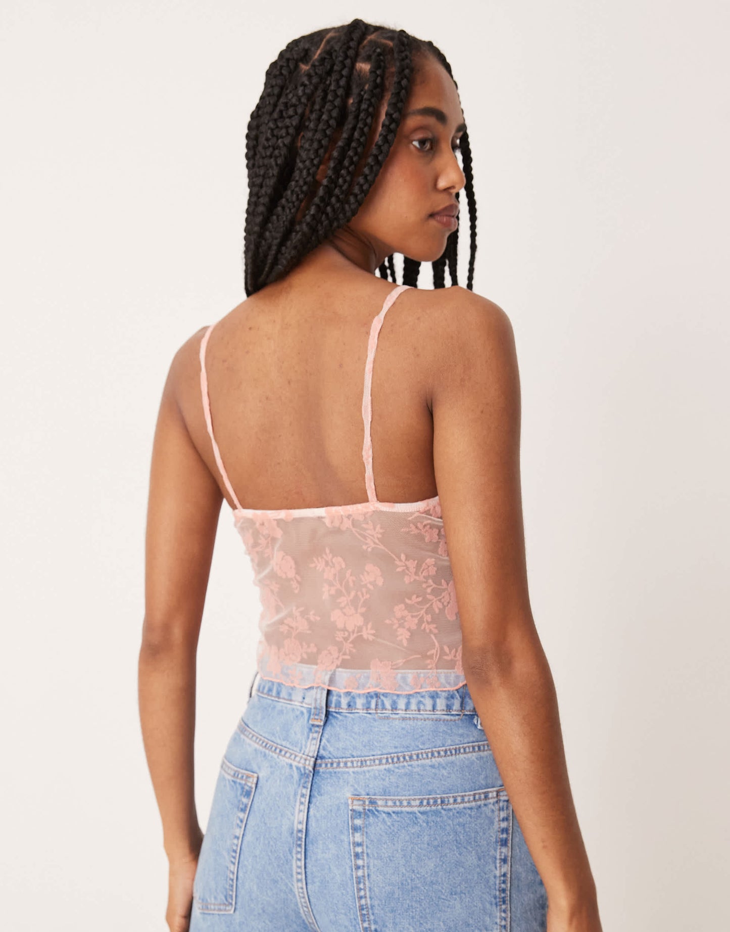 ASOS DESIGN devore mesh ruffle cami top in pastel pink