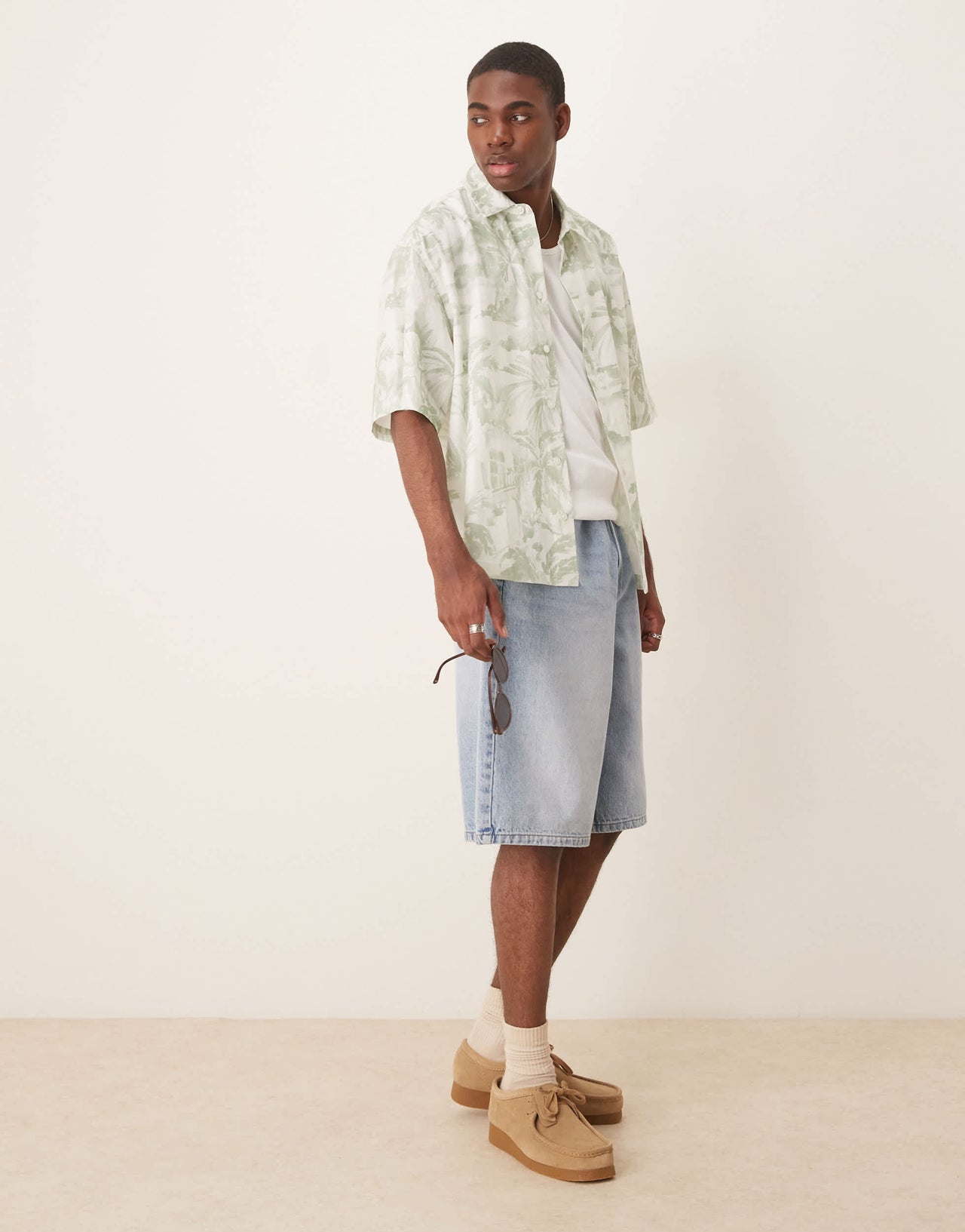 ASOS DESIGN boxy oversized shirt with floral print in green