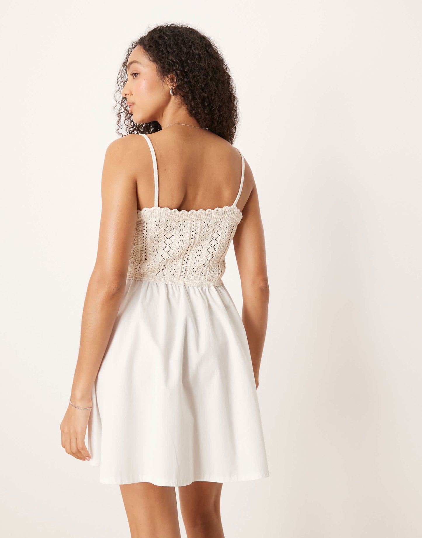 ASOS DESIGN knitted poplin mix mini dress in ecru