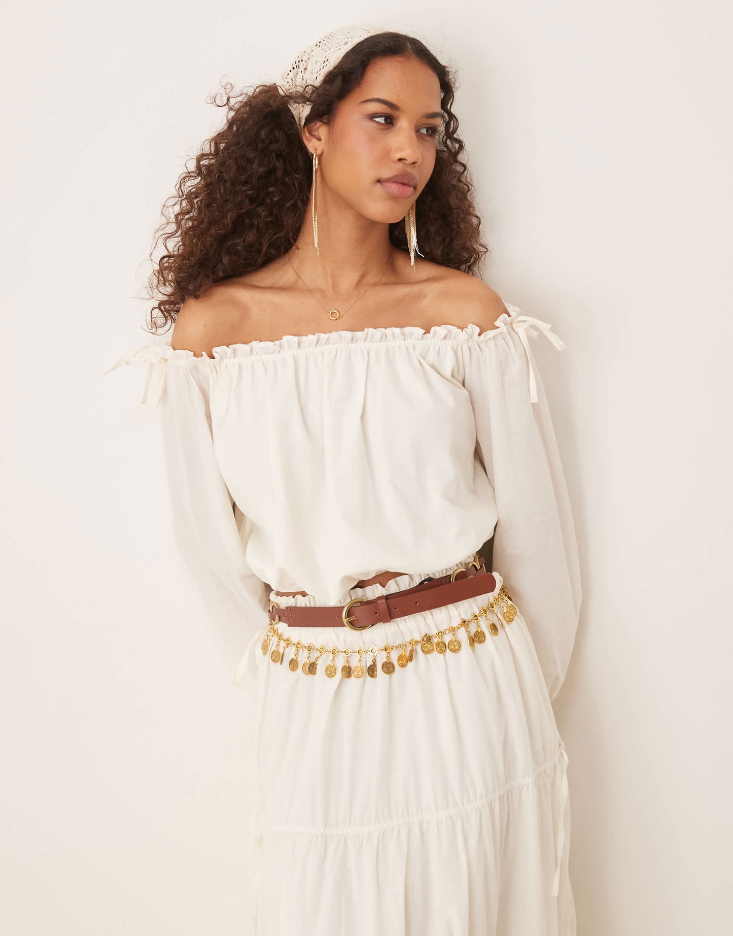 ASOS DESIGN boho bardot top in ecru co ord