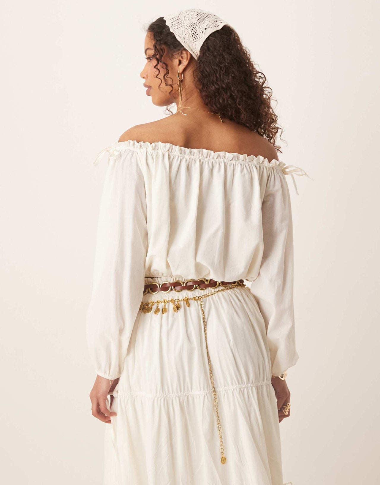 ASOS DESIGN boho bardot top in ecru co ord