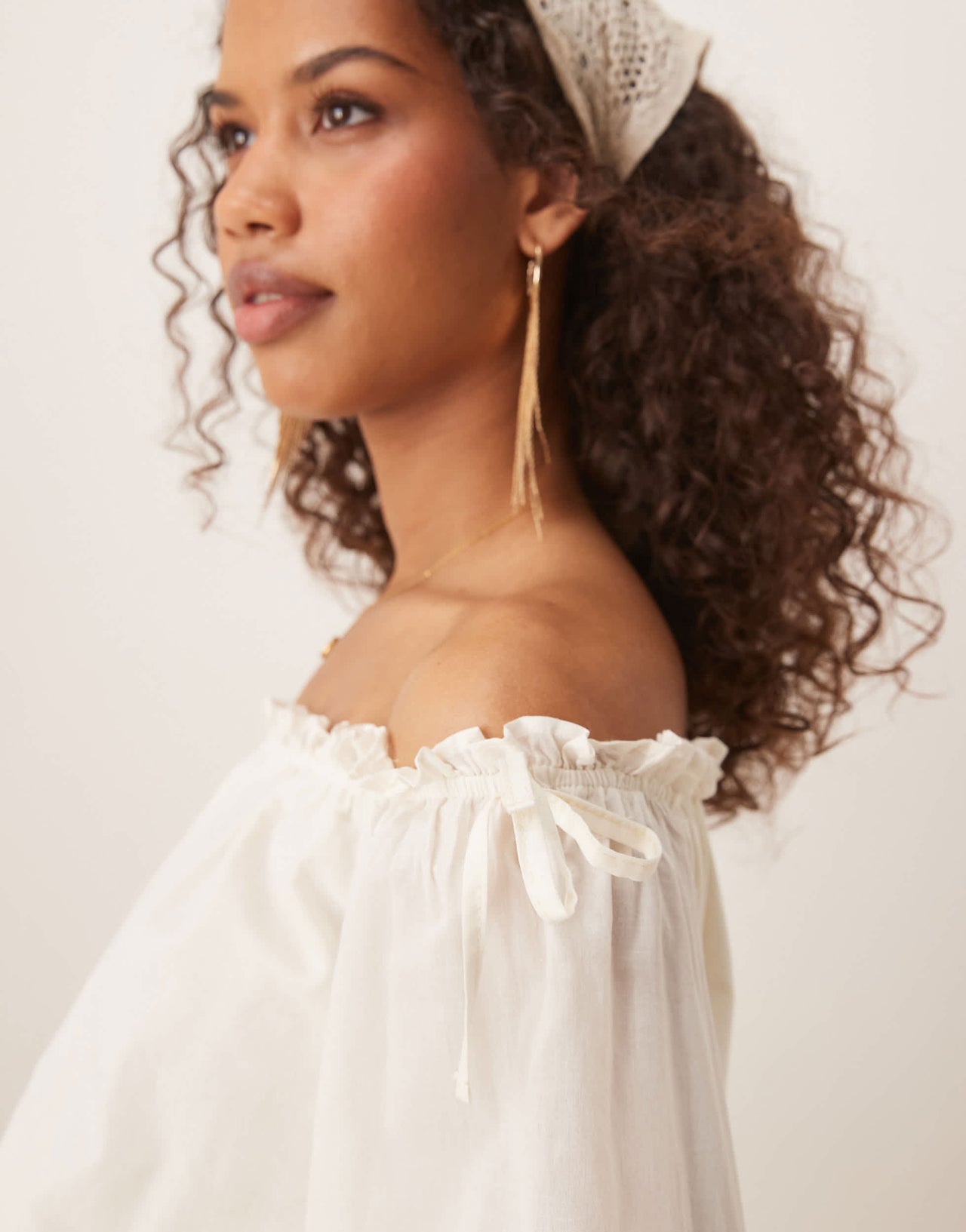ASOS DESIGN boho bardot top in ecru co ord