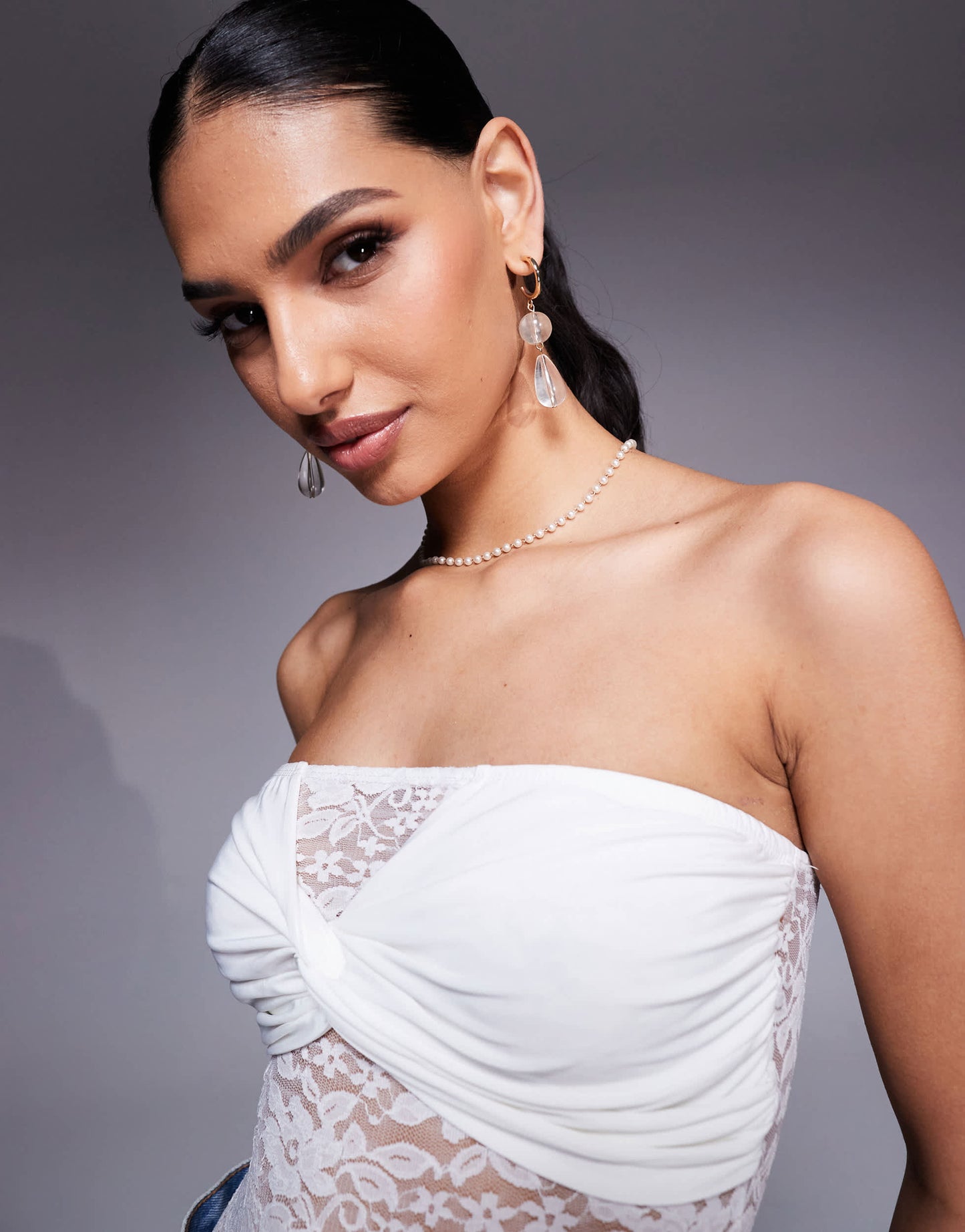 ASOS DESIGN lace twist detail bandeau bodysuit in white