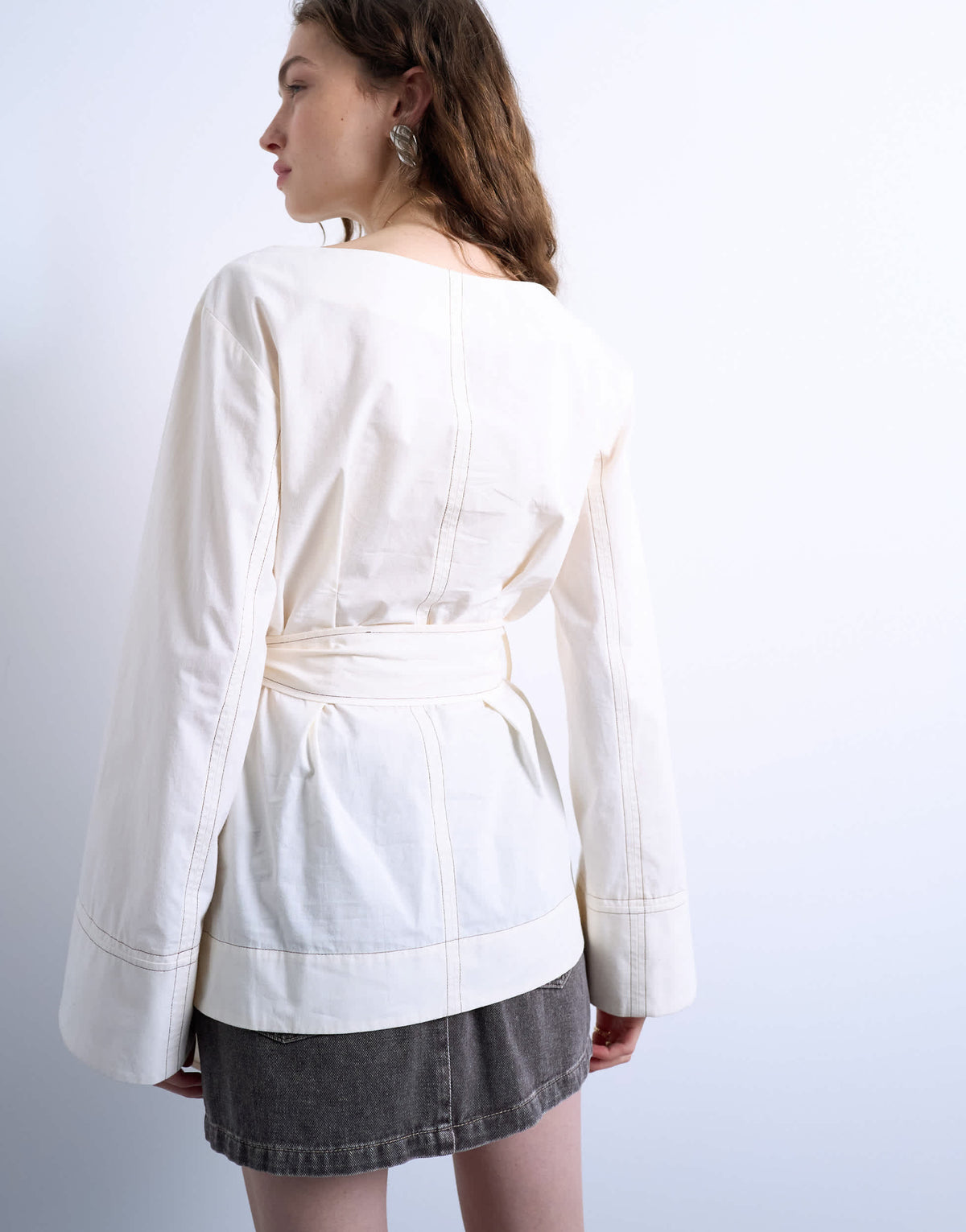Topshop tie waist top in ecru