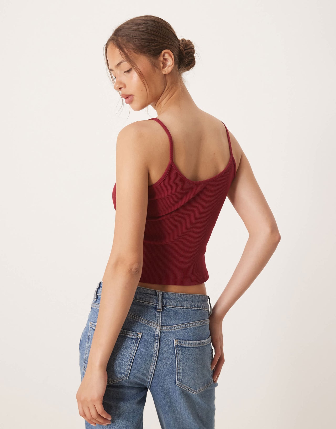 ASOS DESIGN rib cami top in burgandy