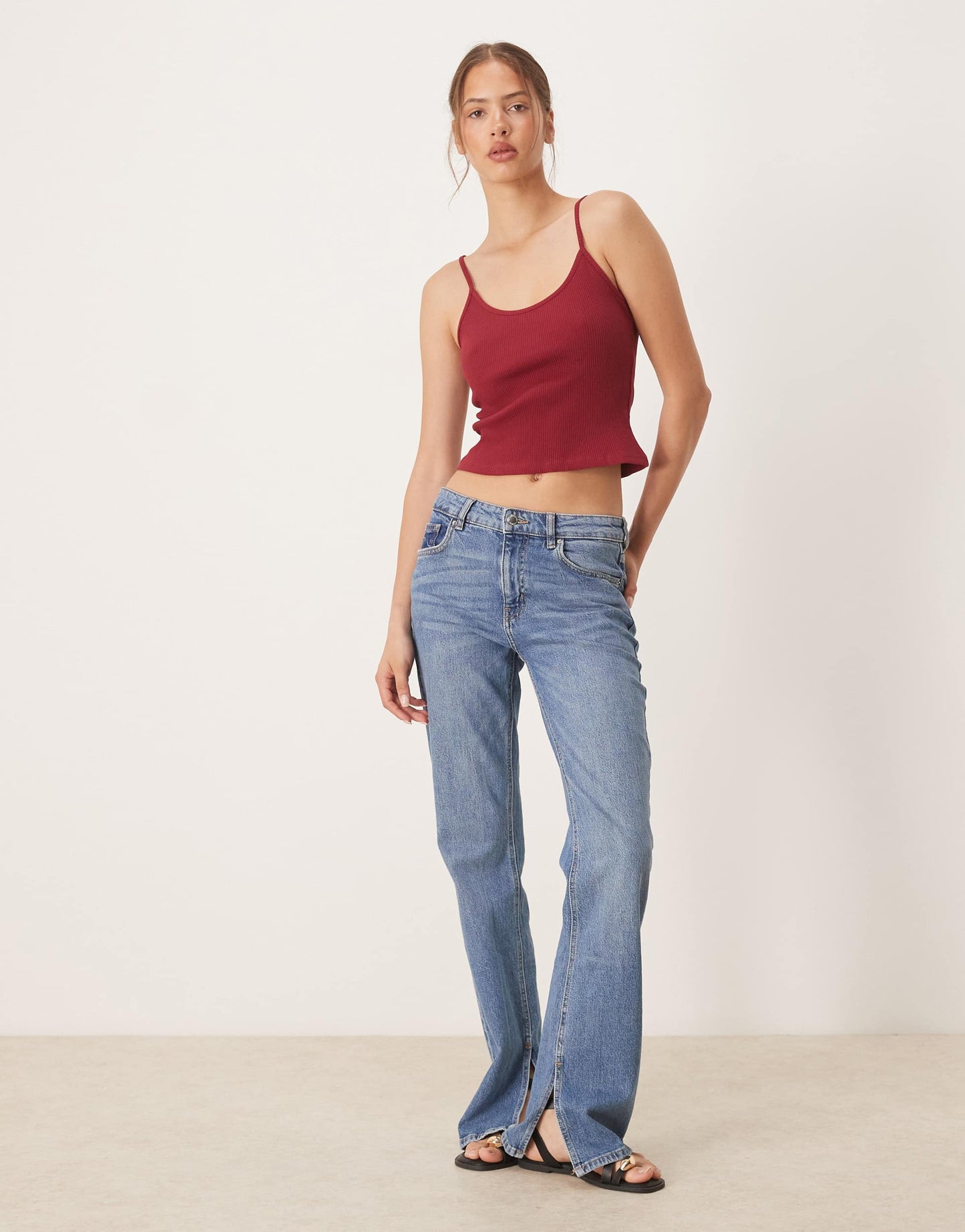 ASOS DESIGN rib cami top in burgandy
