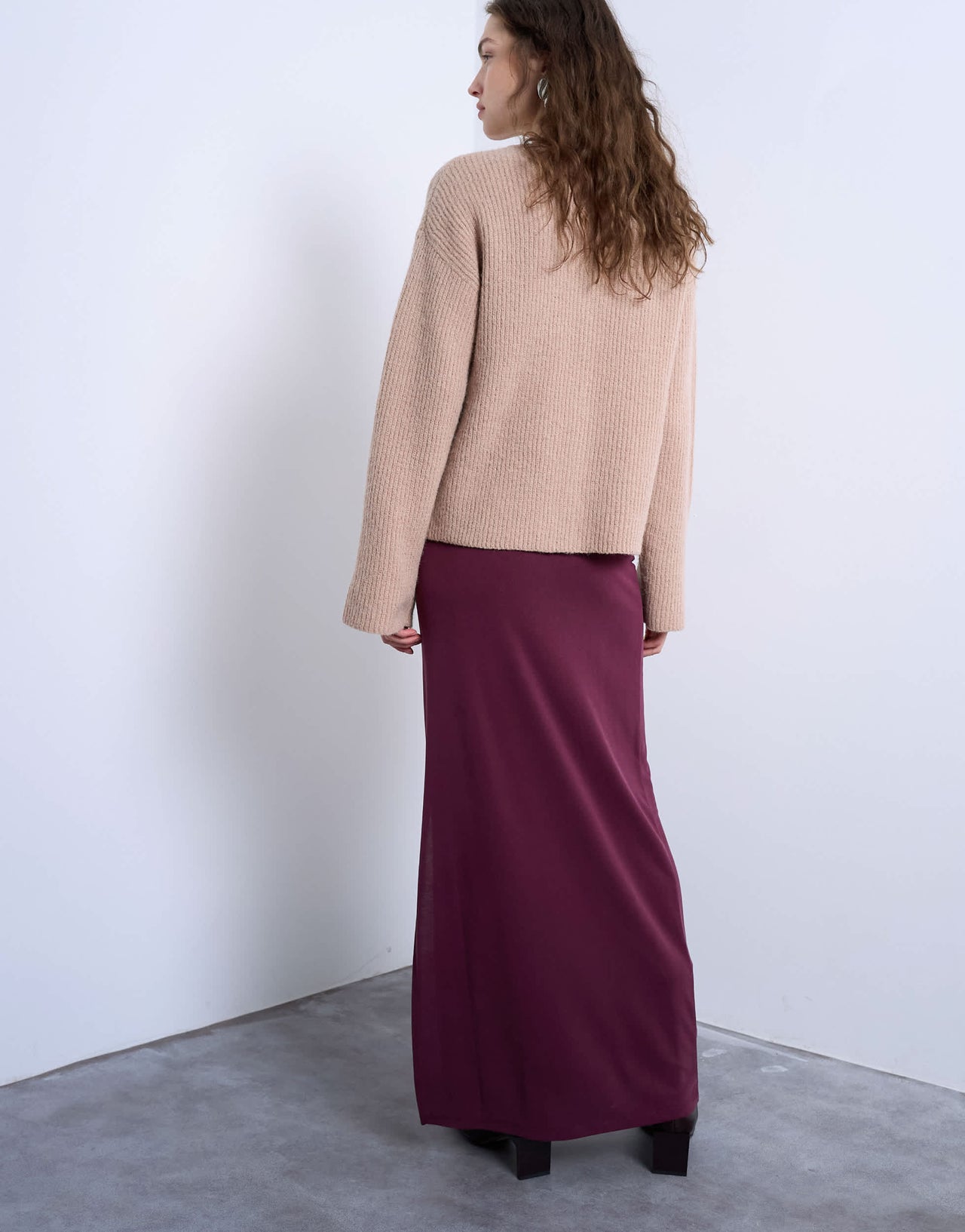 Topshop cupro ruched maxi skirt with hitch side detail in burgundy