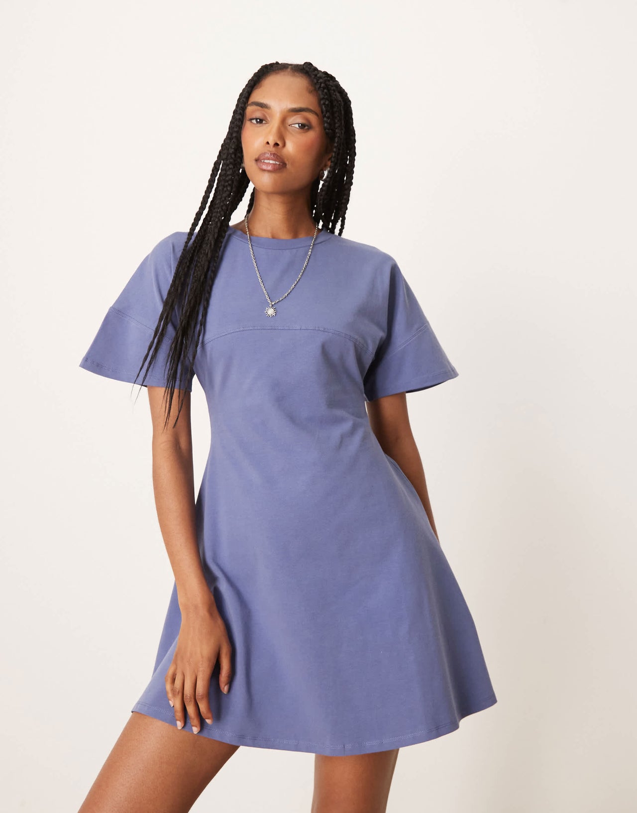ASOS DESIGN short sleeve seam detail fitted mini dress in blue