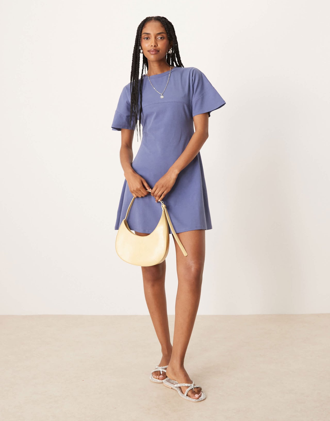 ASOS DESIGN short sleeve seam detail fitted mini dress in blue