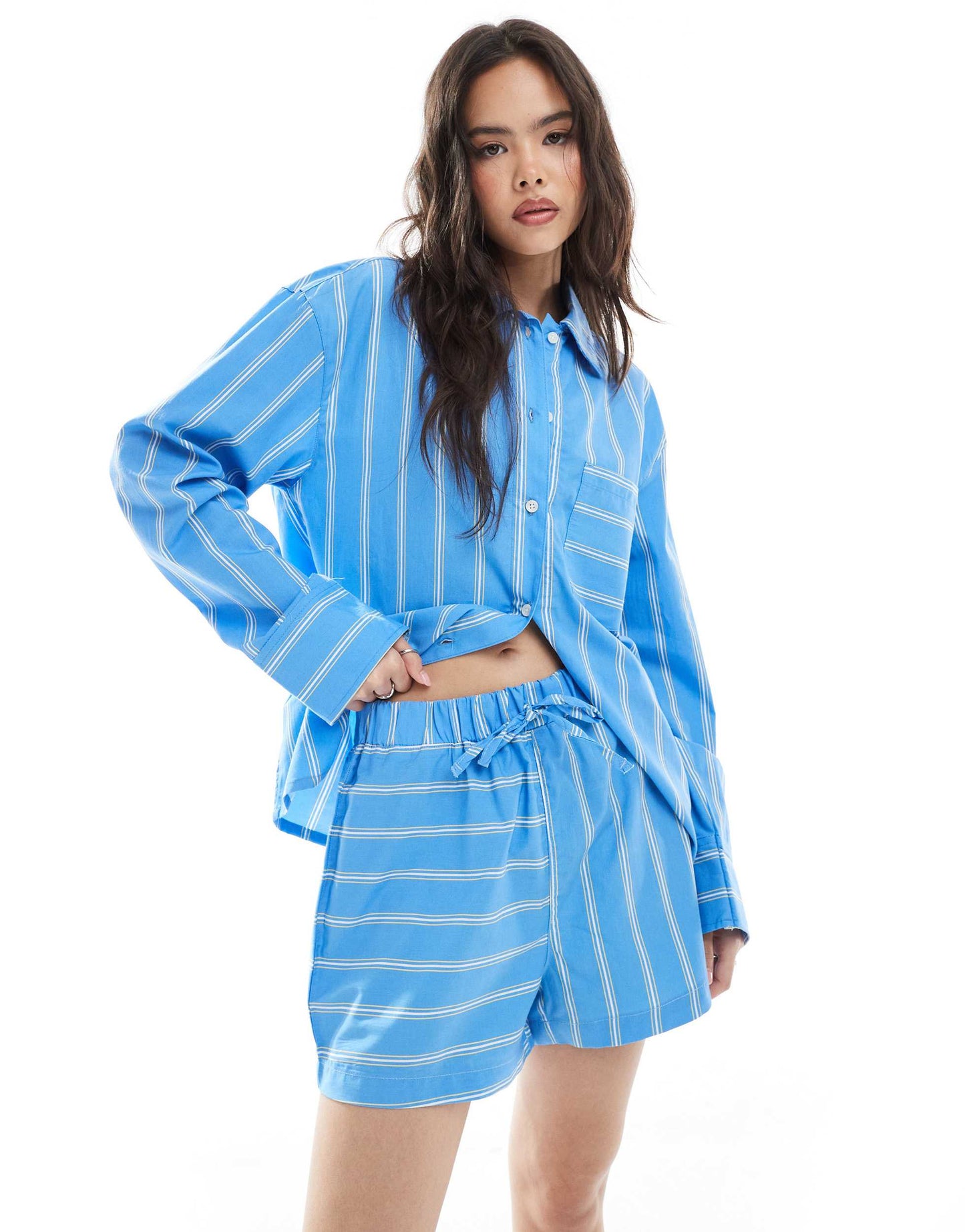 ASOS DESIGN cotton poplin boxer short with contrast stripe direction