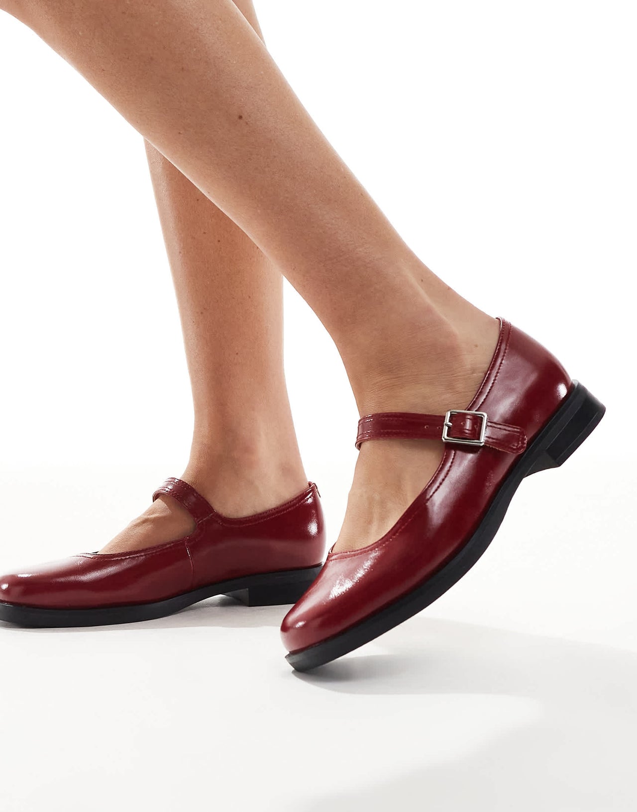 London Rebel Wide Fit Adeline chunky mary janes in red