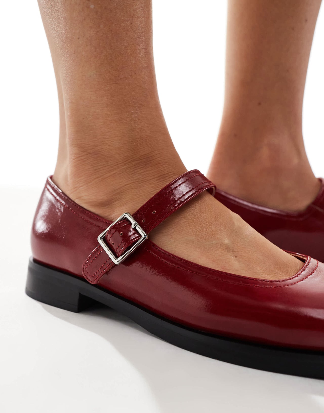 London Rebel Wide Fit Adeline chunky mary janes in red