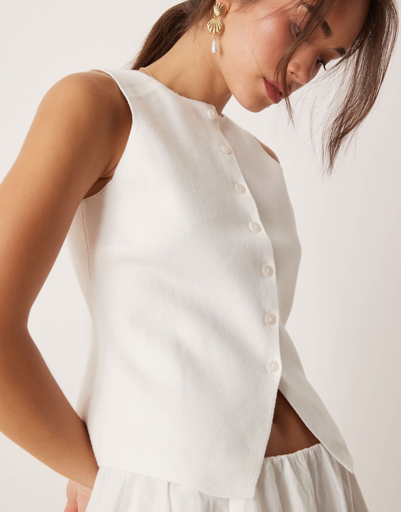 Nobody's Child fine gauge knitted waistcoat in white