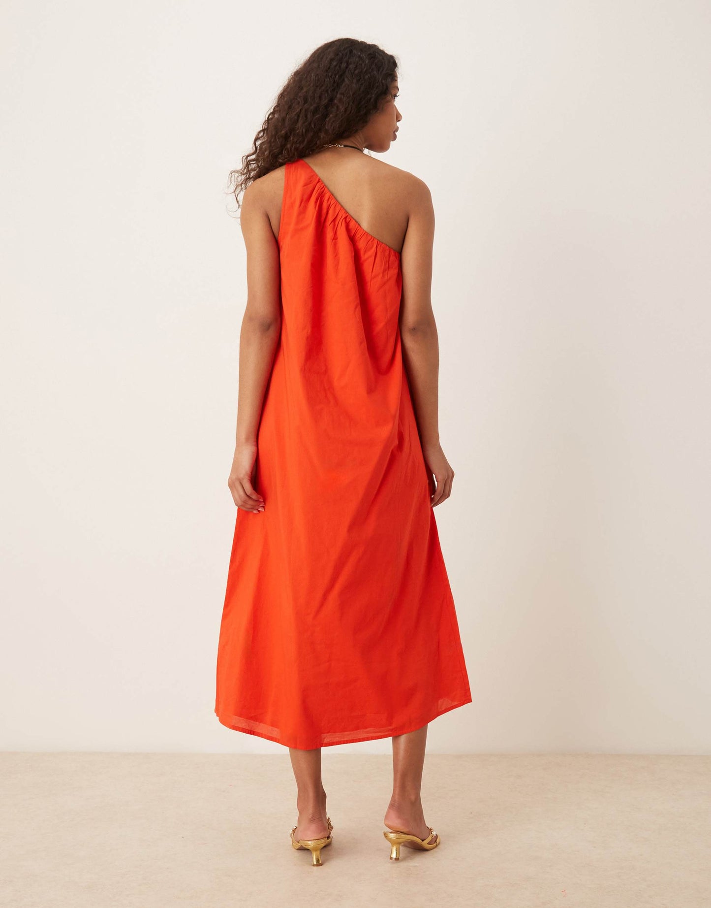 Nobody's Child one shoulder asymmetric trapeze midi dress in red
