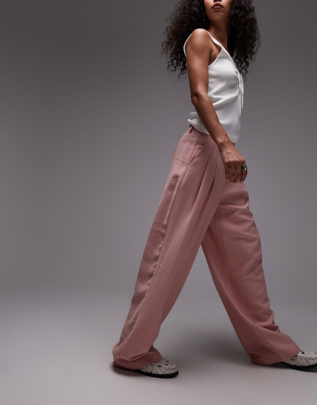 Topshop premium tailored wide leg cupro trousers in pink