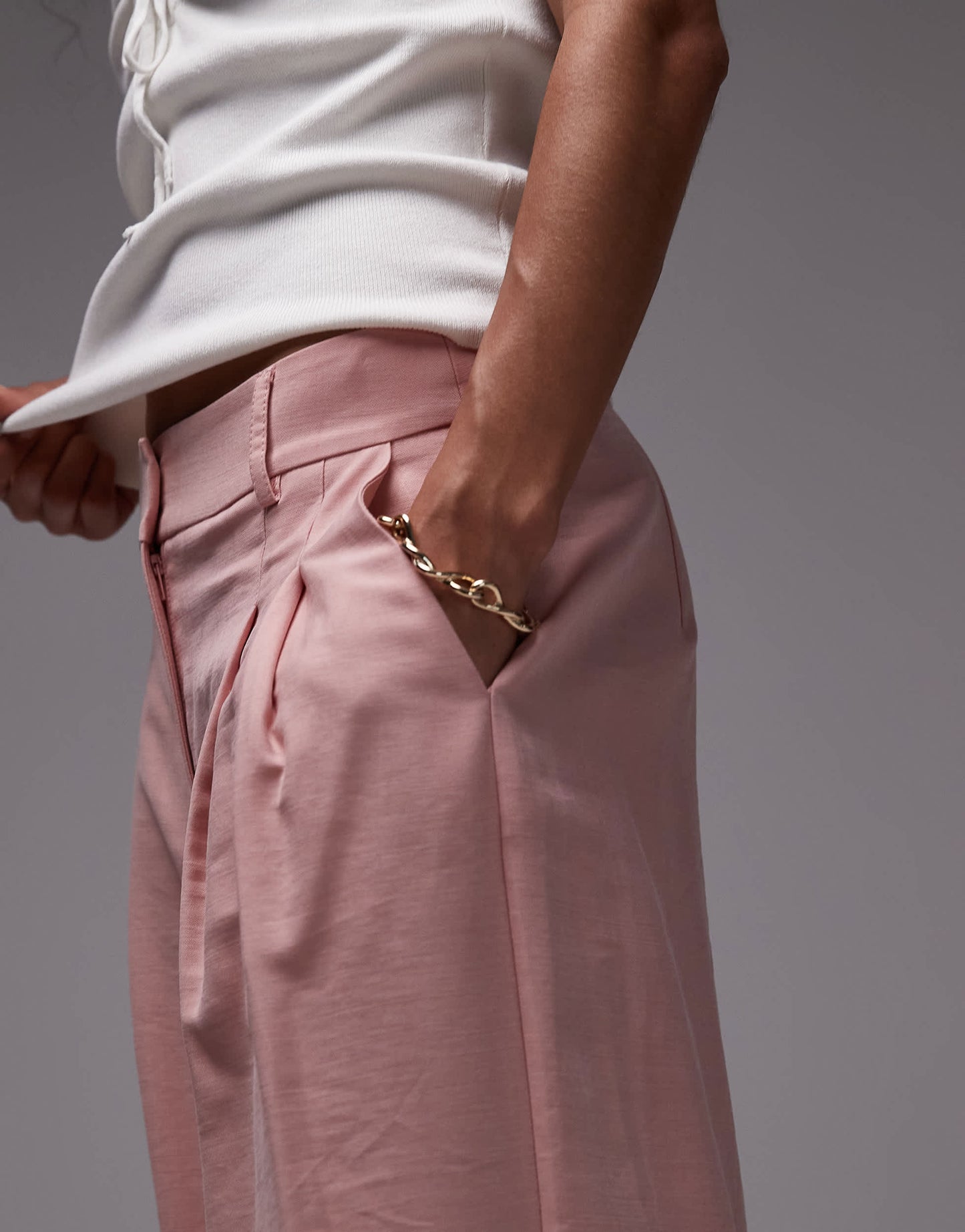 Topshop premium tailored wide leg cupro trousers in pink