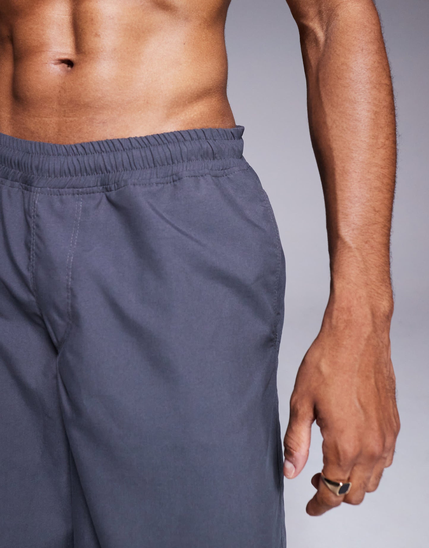 ASOS DESIGN swim shorts in long length in charcoal