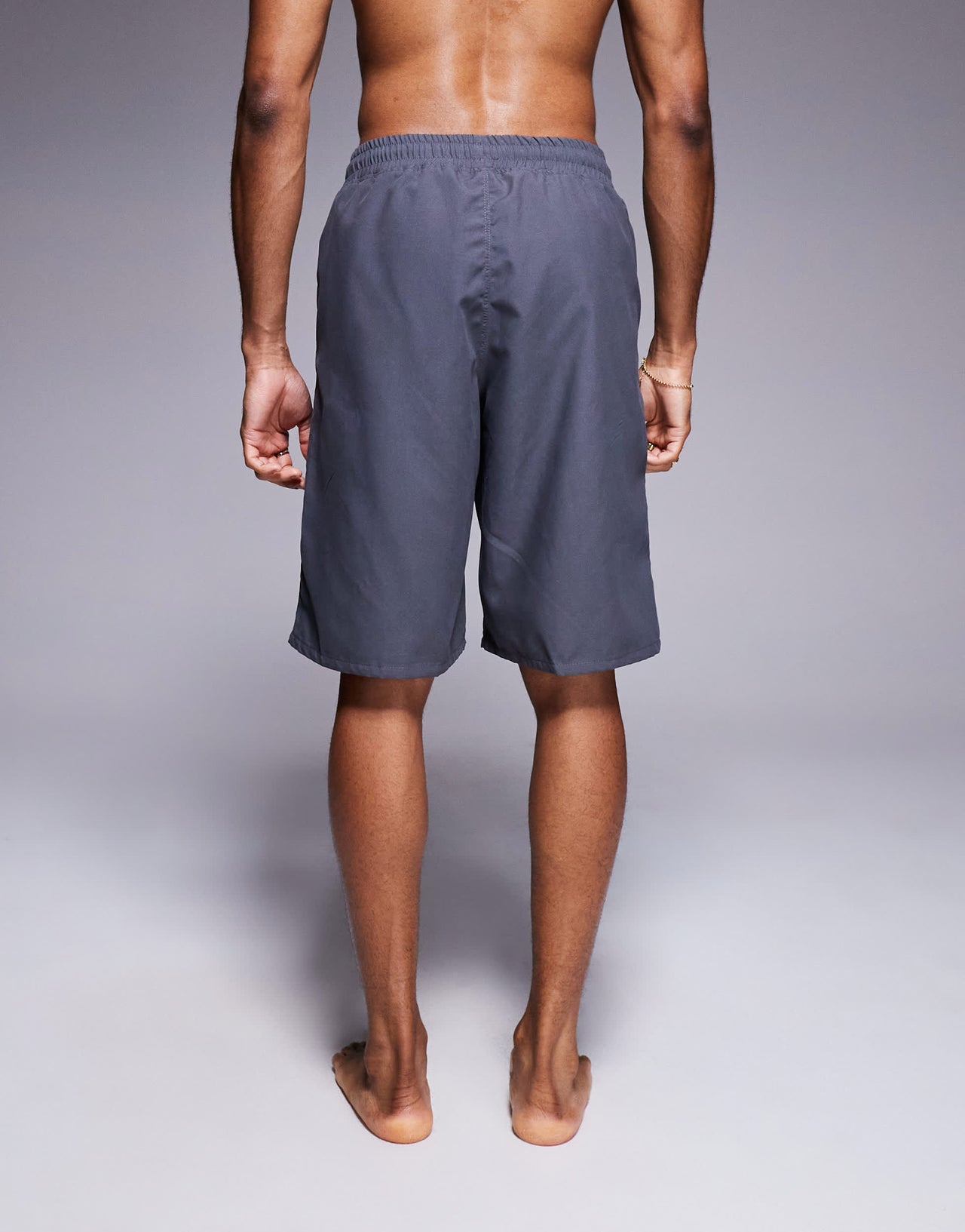 ASOS DESIGN swim shorts in long length in charcoal