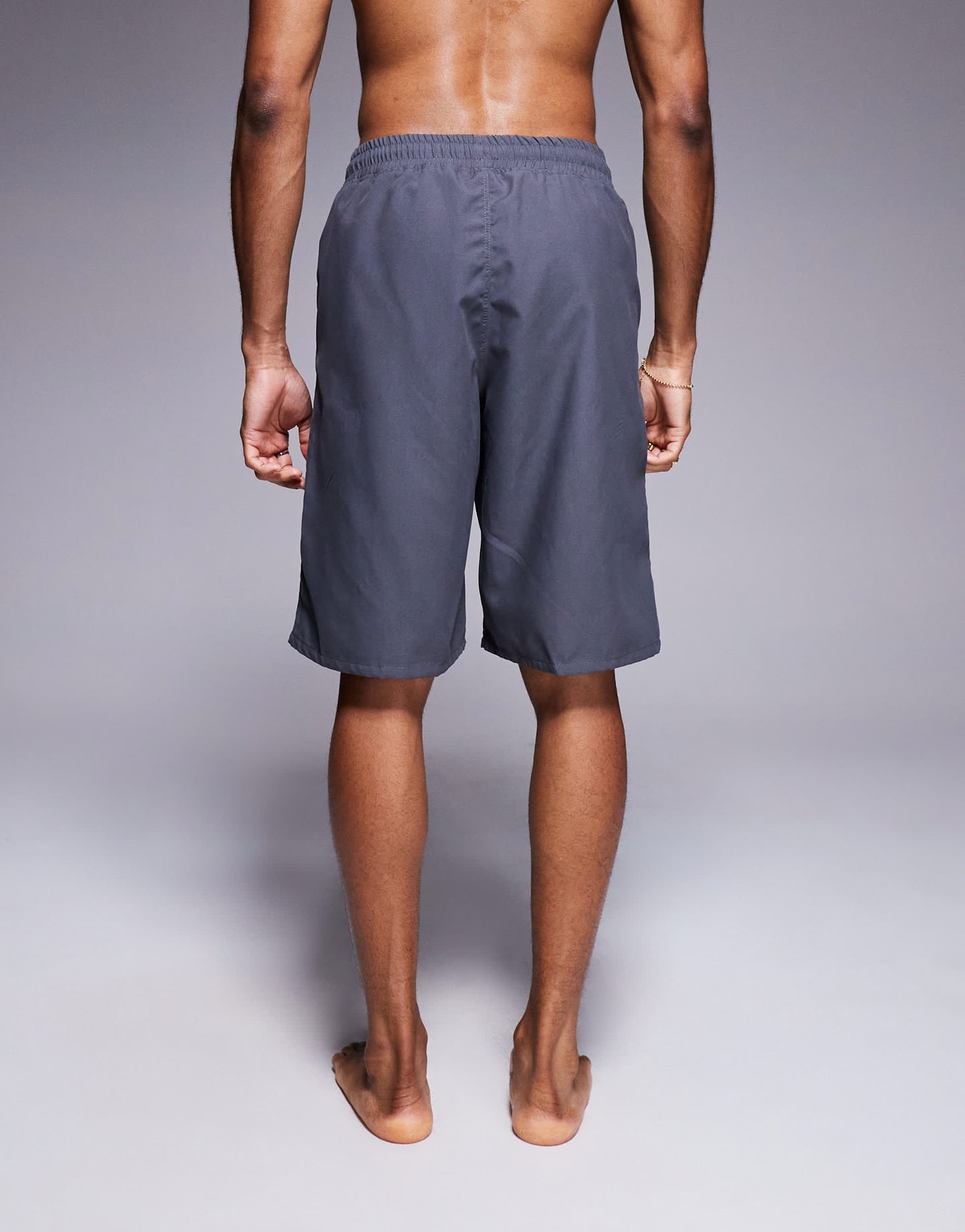 ASOS DESIGN swim shorts in long length in charcoal