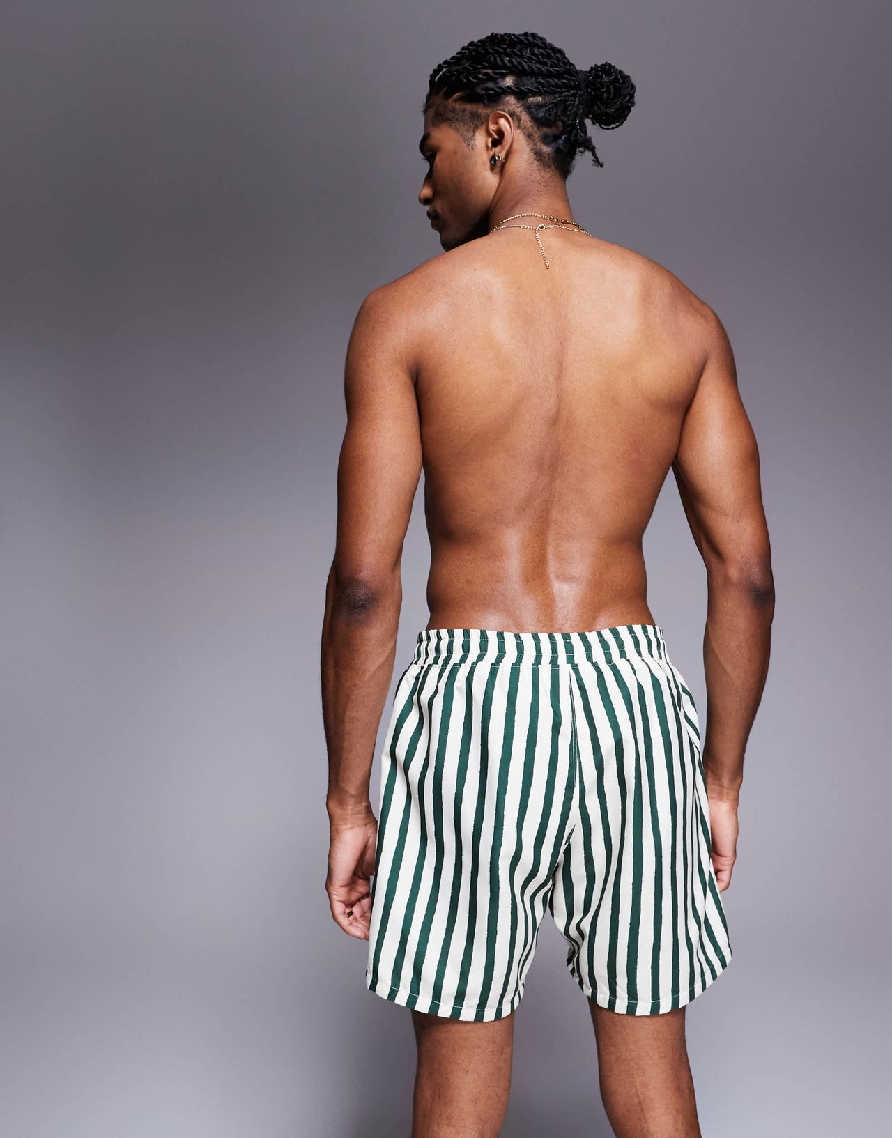 ASOS DESIGN swim shorts in mid length in green stripe