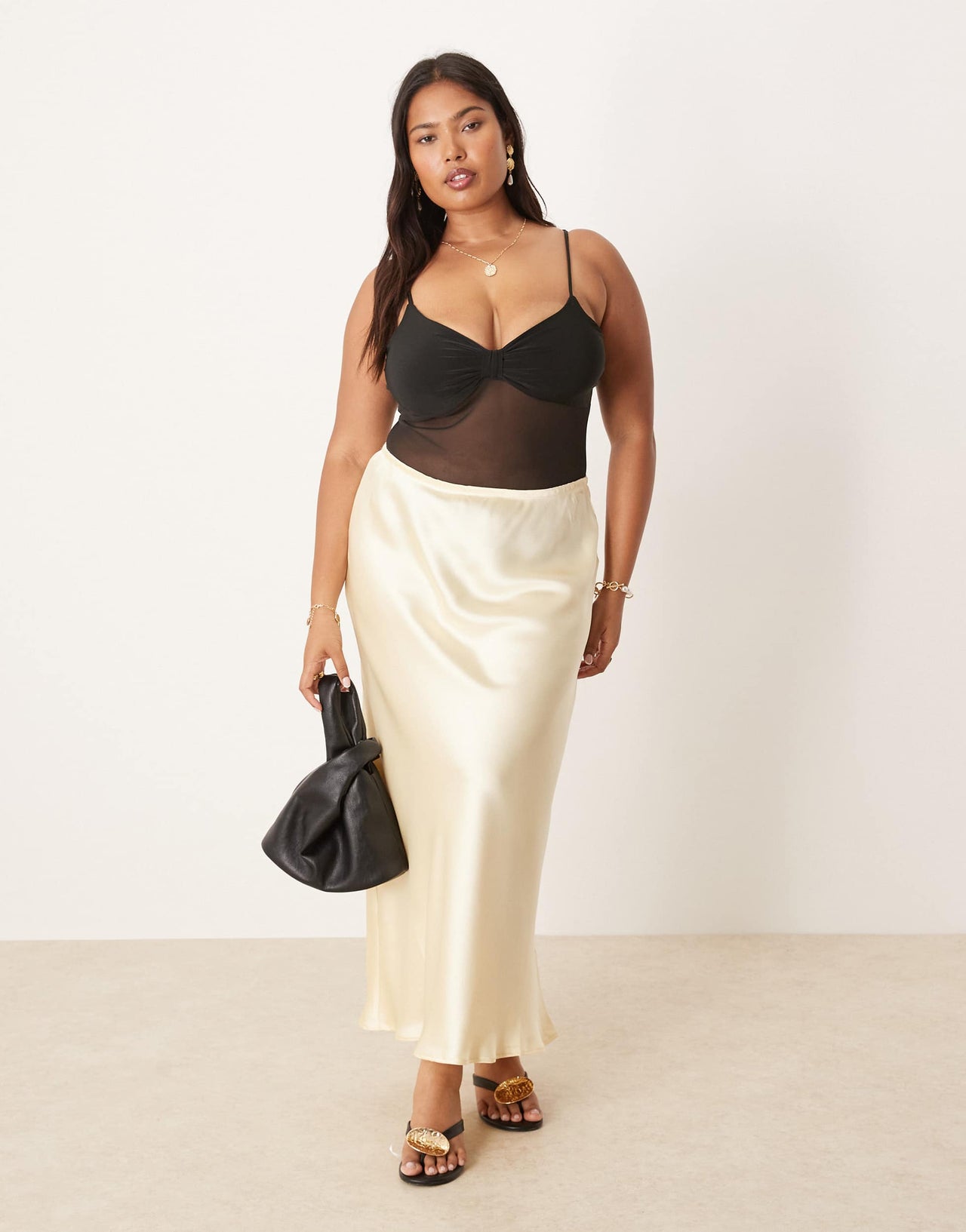 ASOS DESIGN Curve slinky twist bust mesh cami bodysuit in black