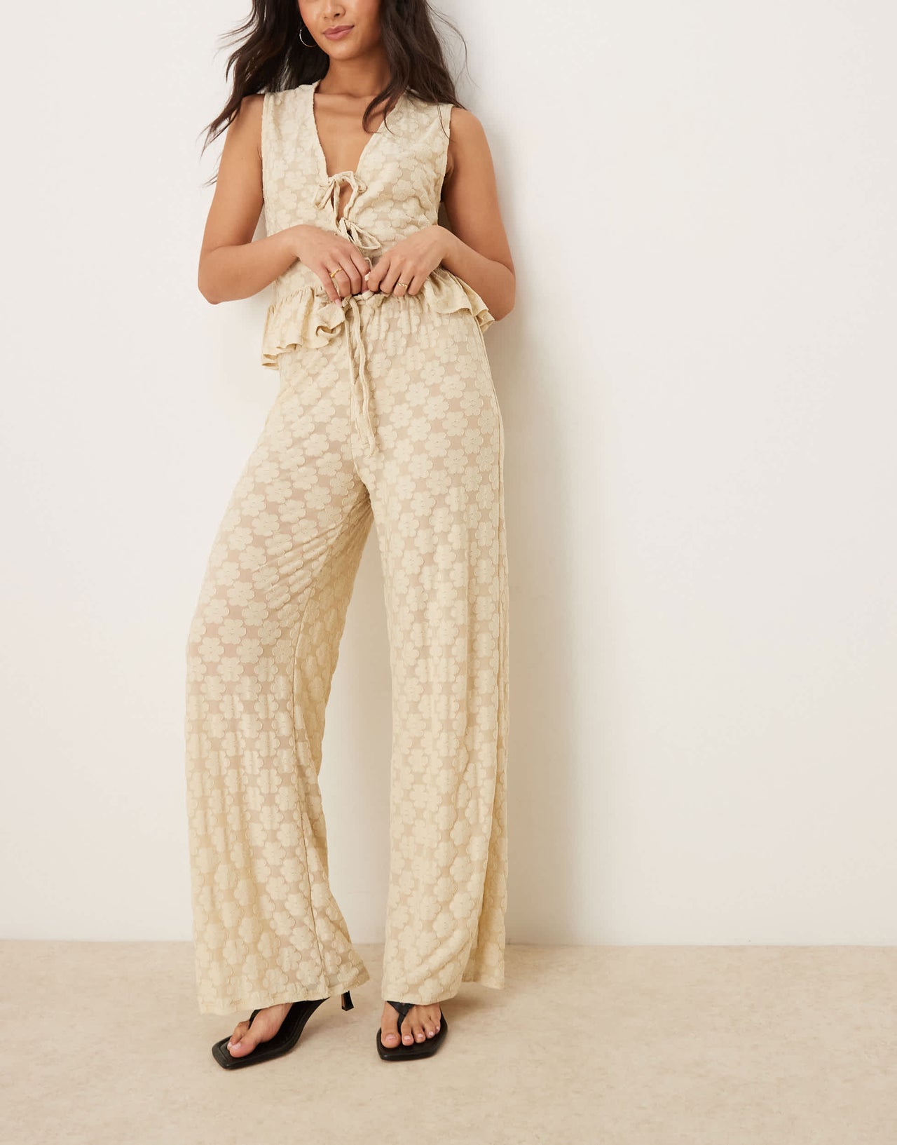 ASOS DESIGN floral lace wide leg trouser co-ord in