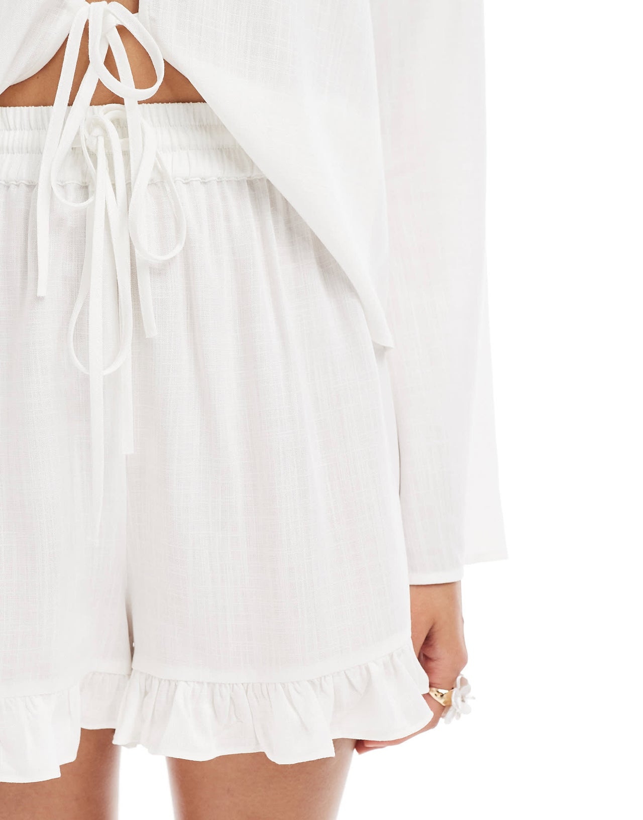 ASOS DESIGN ruffle hem co-ord short in white