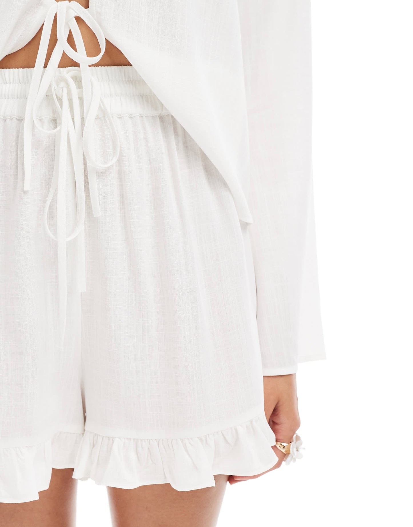 ASOS DESIGN ruffle hem co-ord short in white