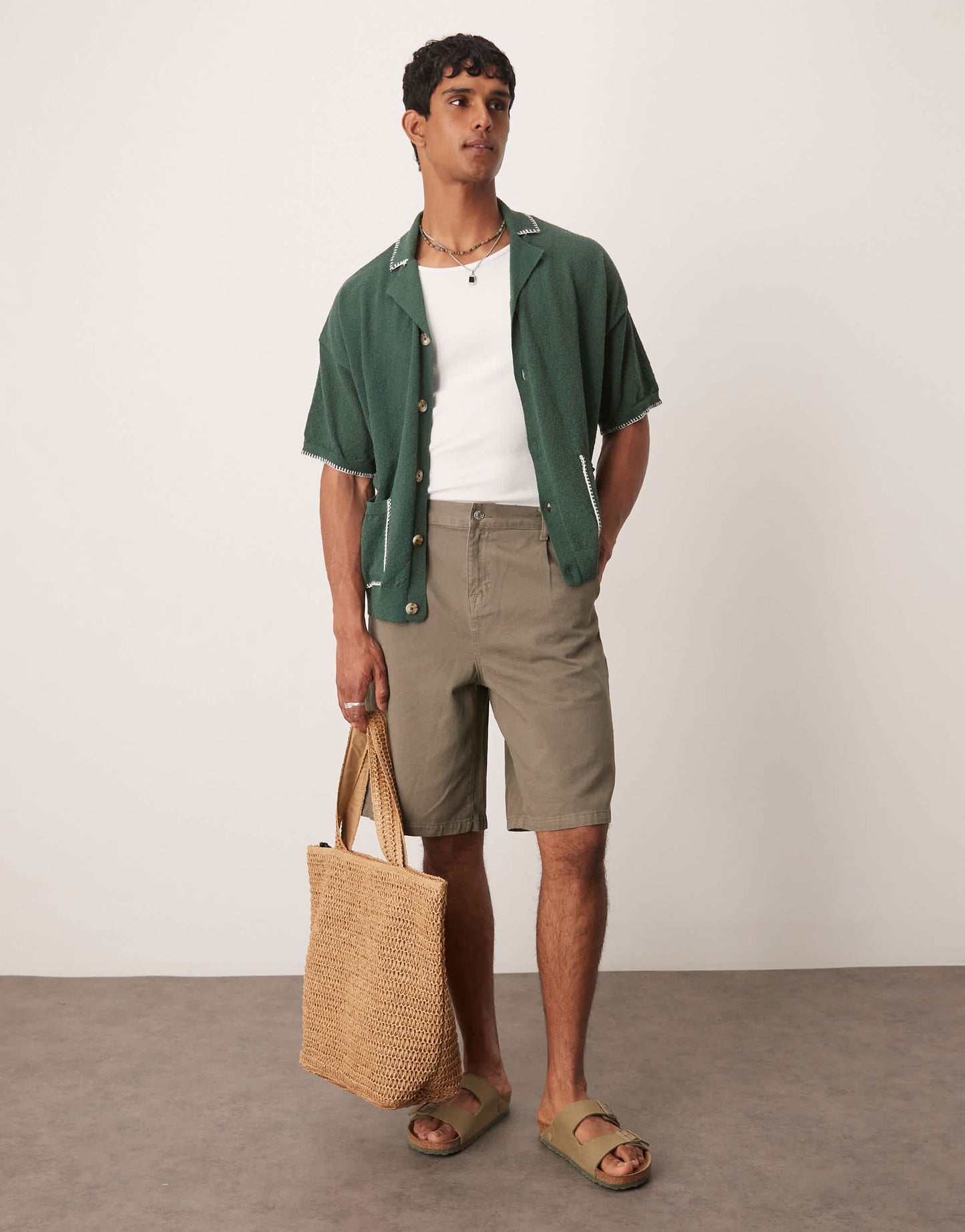 ASOS DESIGN long length pleated shorts in khaki